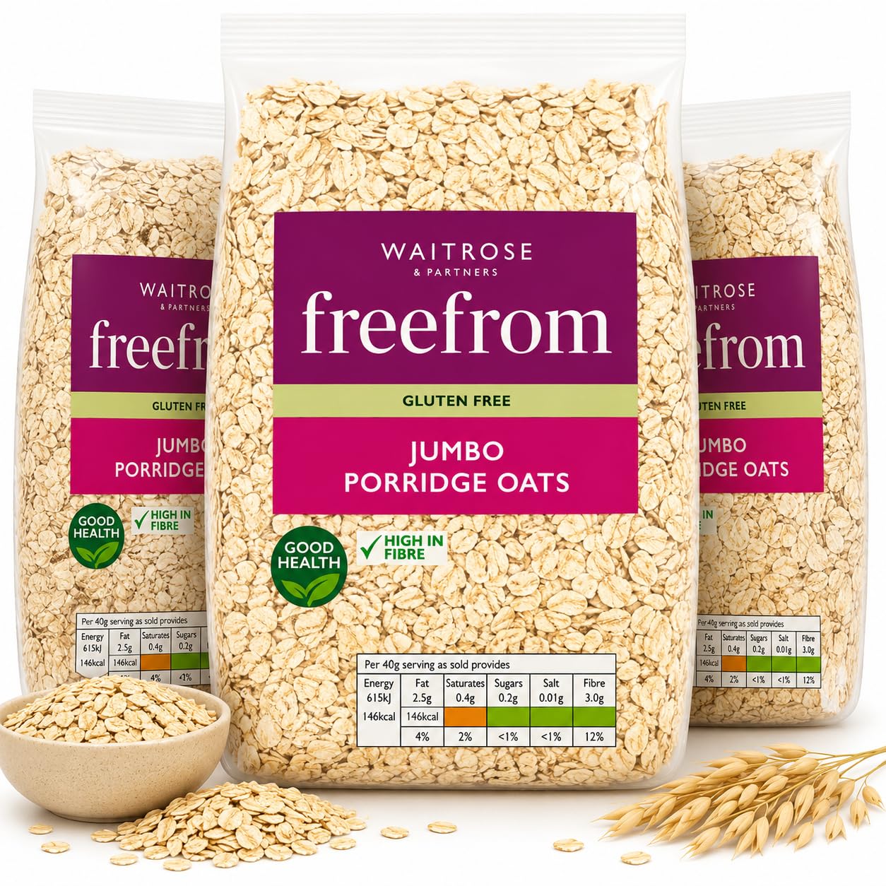 Waitrose Free From Gluten Free Porridge Oats400g, Pack of 3
