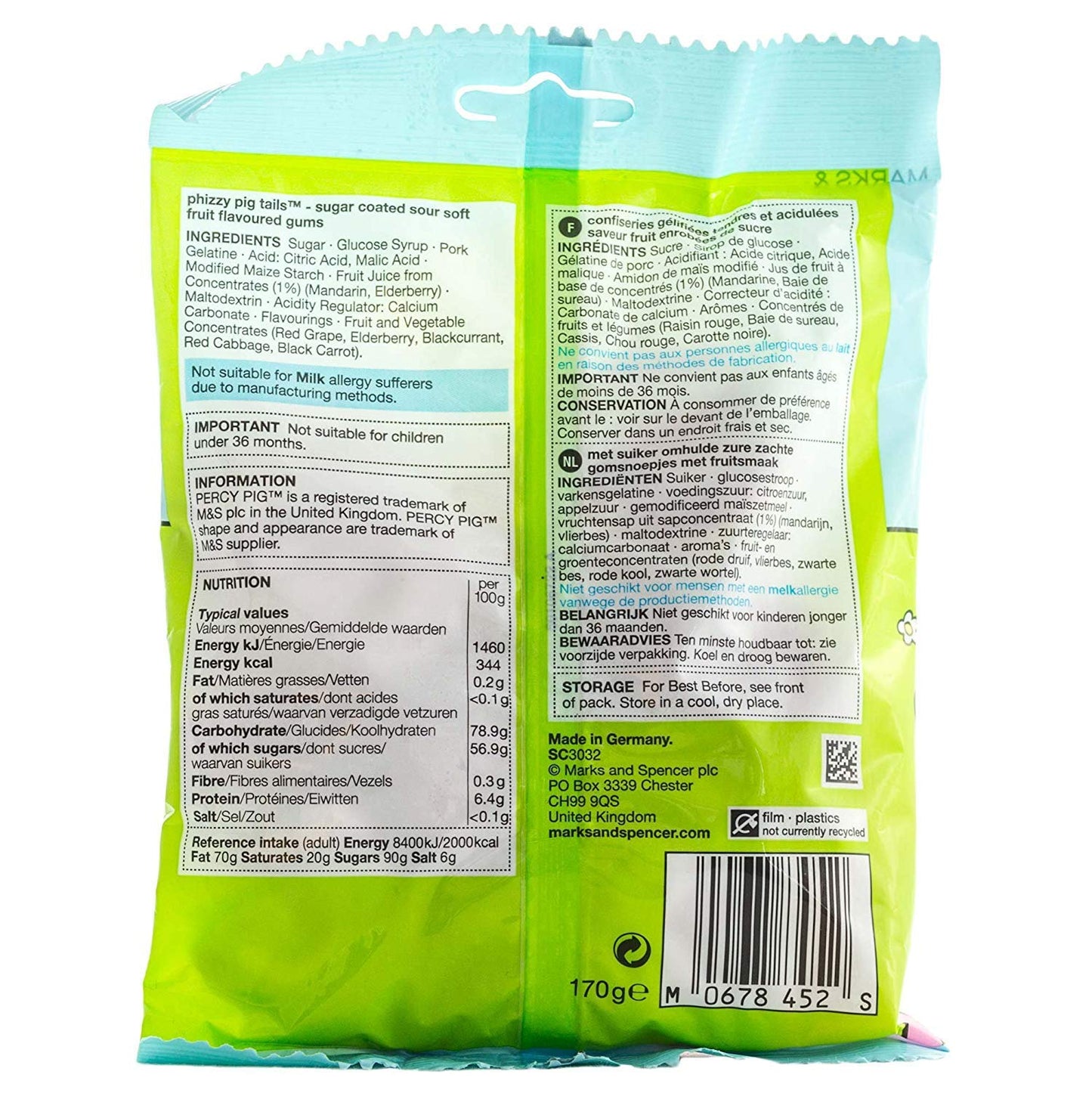 Marks & Spencer Percy Pig Phizzy Pig Tails 170g | Vegetarian Sweets