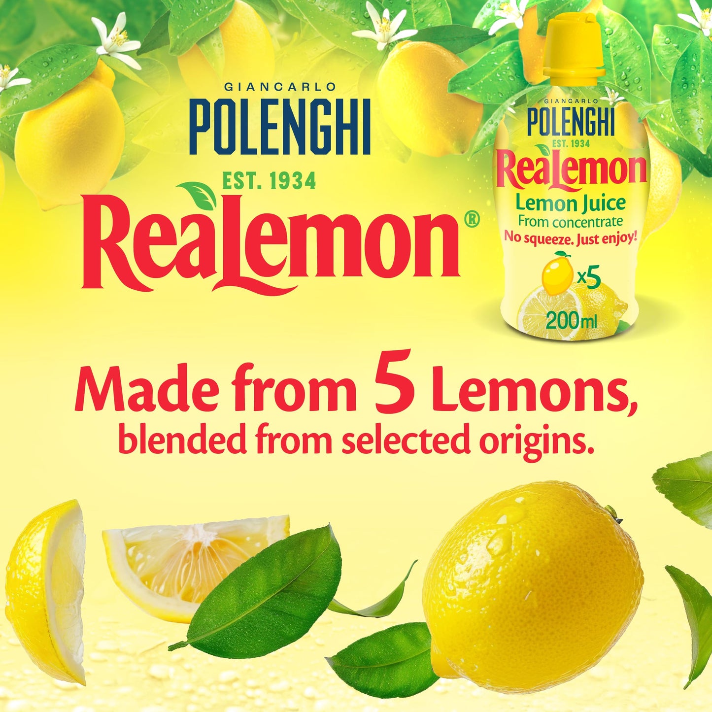ReaLemon Lemon Juice 15 x 200ml - Tasty, Practical, Convenient - Blended from Selected Origins