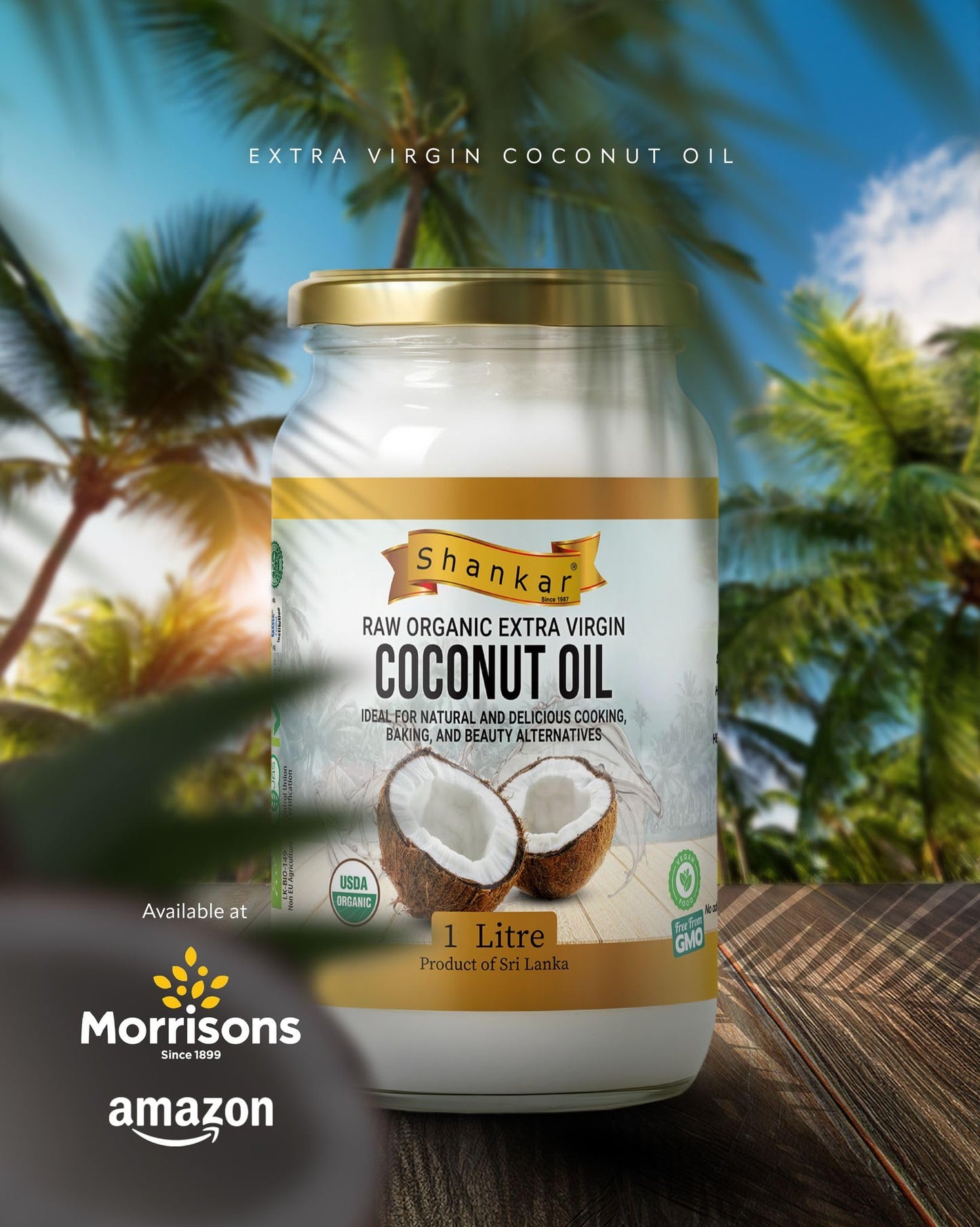 Shankar 100% Organic Coconut Oil 1L, Raw, Extra Virgin, Cold Pressed, Perfect for cooking, hair, and skin.