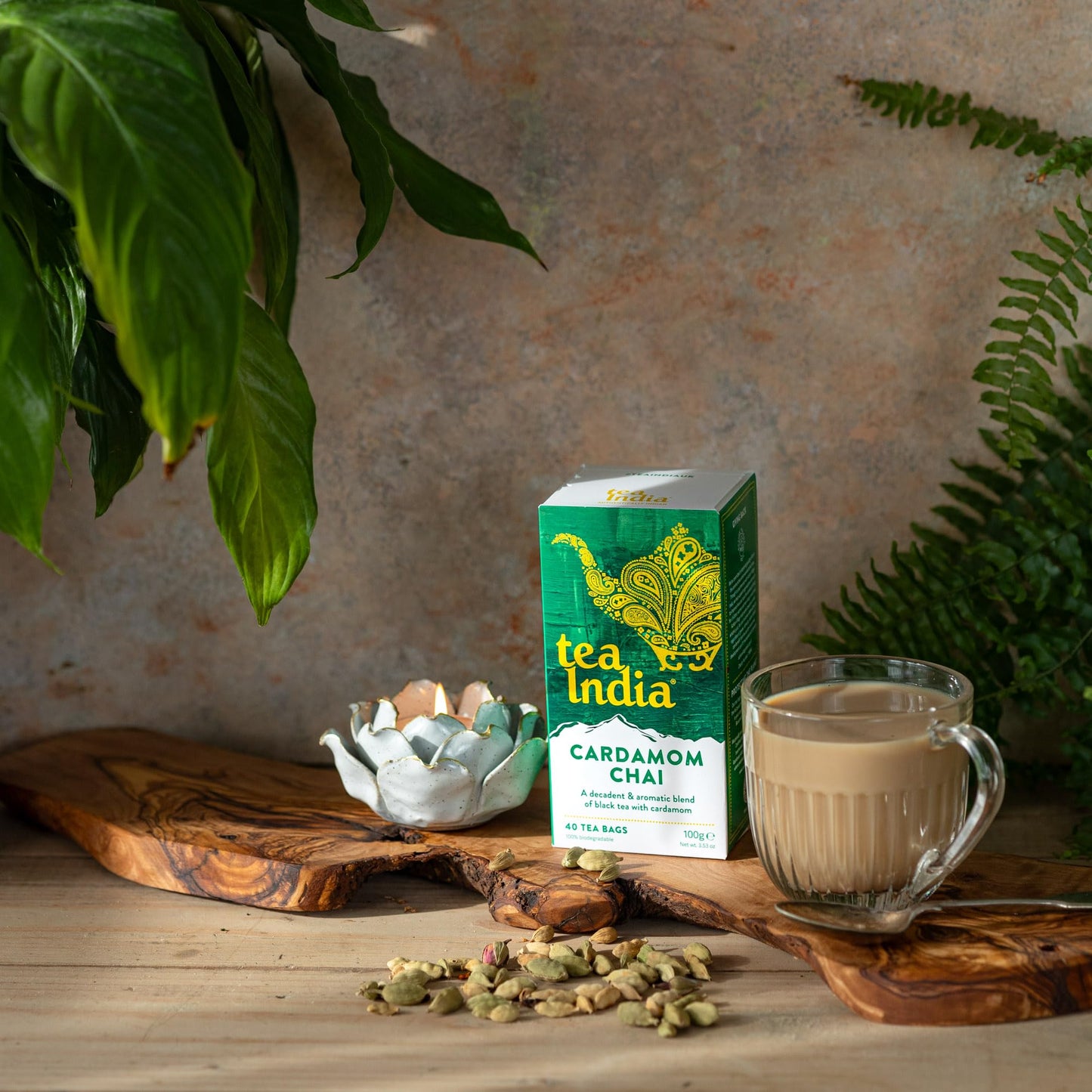 Tea India Chai Tea Bags (4 Packs of 40 Biodegradable Tea Bags) Rainforest Alliance Certified
