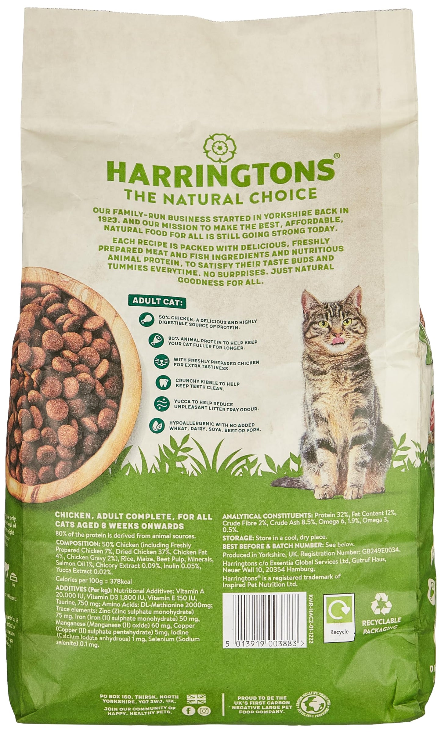 Harringtons Chicken Dry Adult Cat Food, 2kg