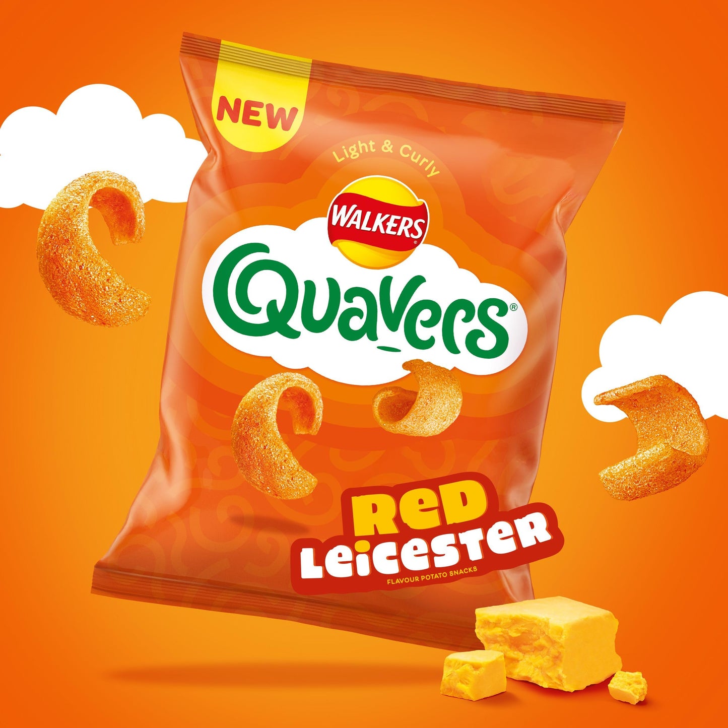 Walkers, Quavers Red Leicester Cheese Multipack Crisps Snacks 6x16g