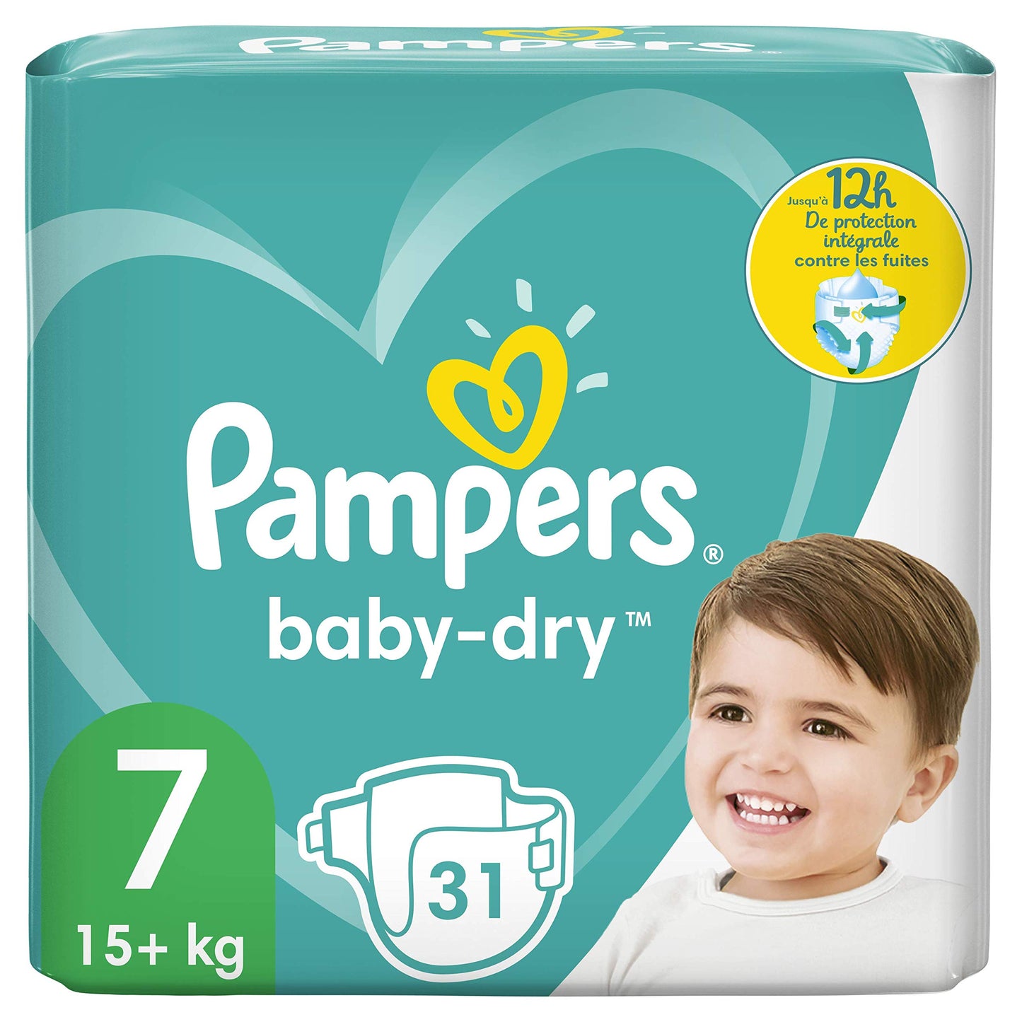 Pampers Baby-Dry Pants, Size 7, 31 Count, 7-12 kg (15-26 lbs), Overnight Urine Protection, White, Disposable, Baby Diapers