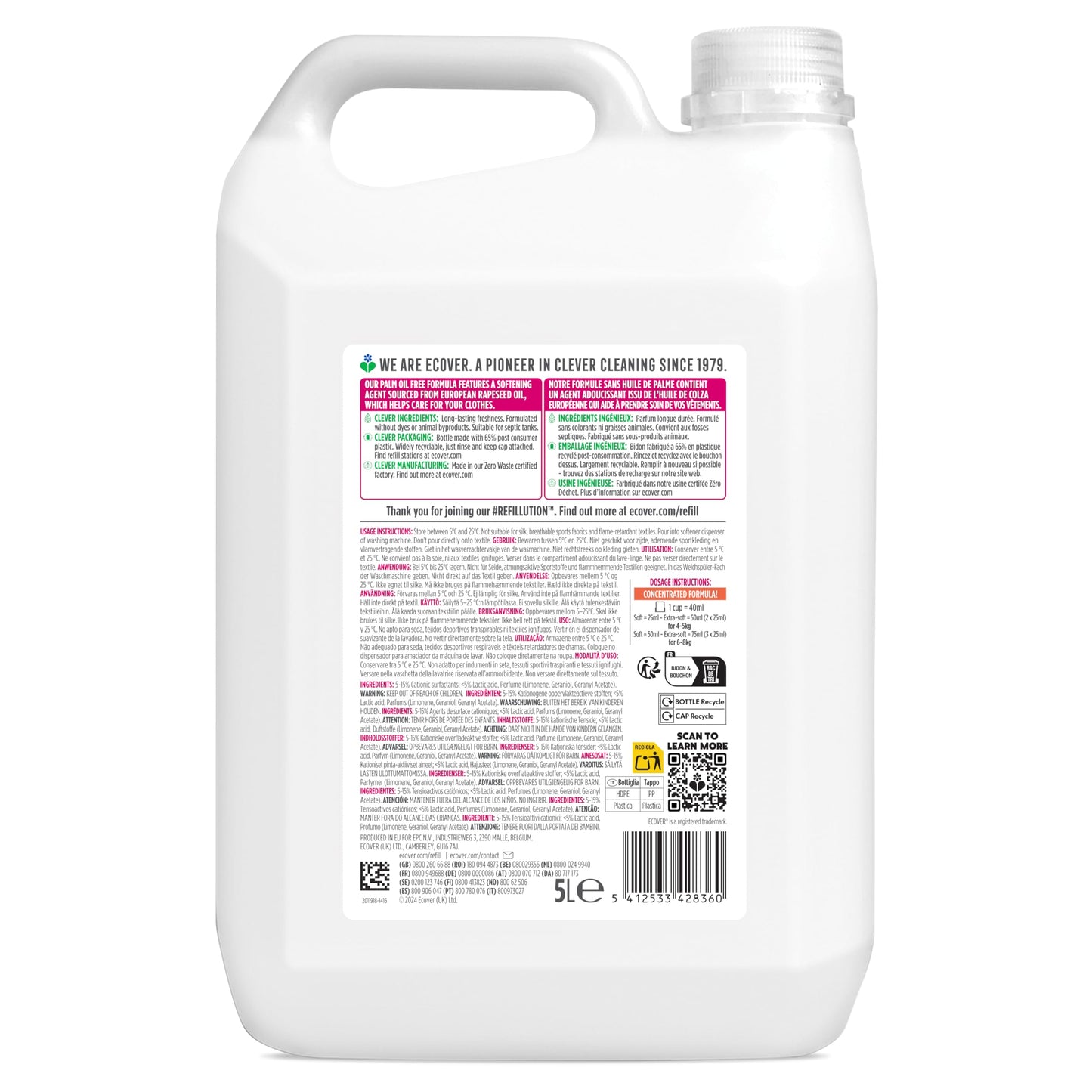 Ecover Fabric Softener Refill, Apple Blossom & Almond, 200 Washes, 5L