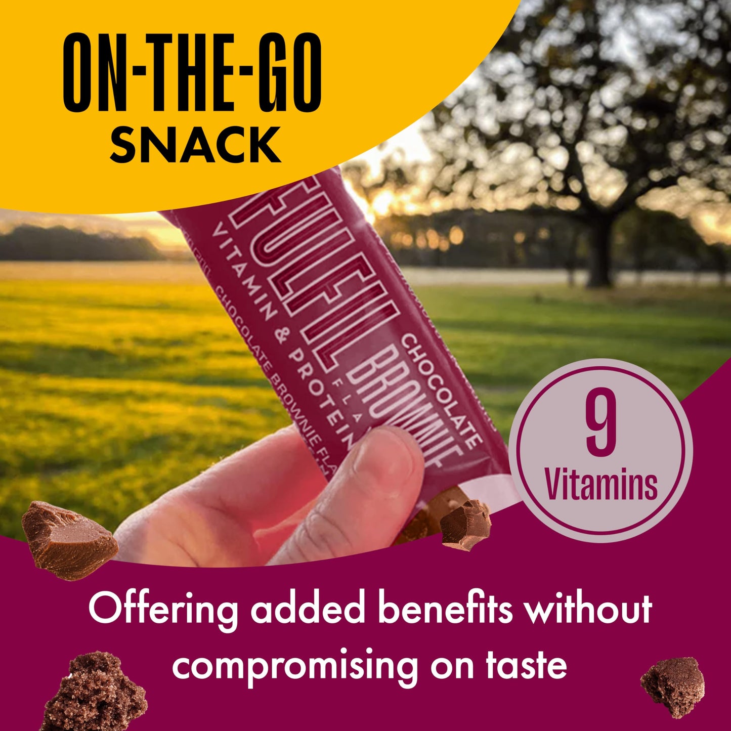 Fulfil Vitamin and Protein Bar— Chocolate Peanut and Caramel Flavour — 15 g High Protein, 9 Vitamins, Low Sugar