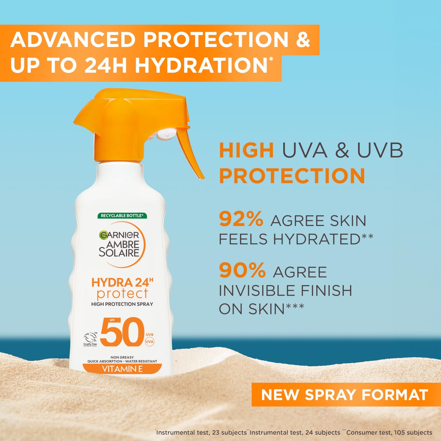 Garnier Ambre Solaire Sun Cream SPF50 Hydra 24H Sun Protect Spray 270ml