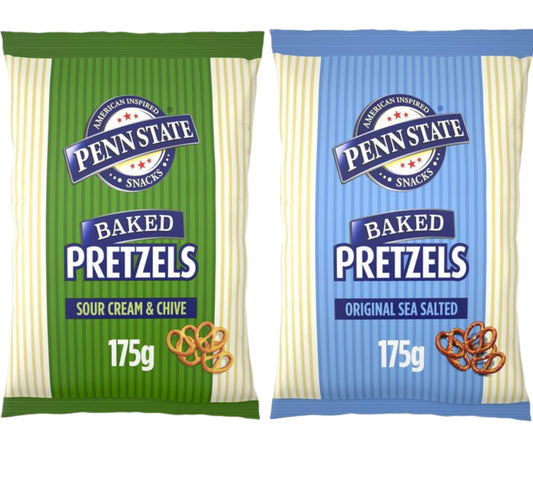 Penn State Pretzels mix box 8 x 175g- 4 x Sour Cream & Chive, 4 x Sea Salted.