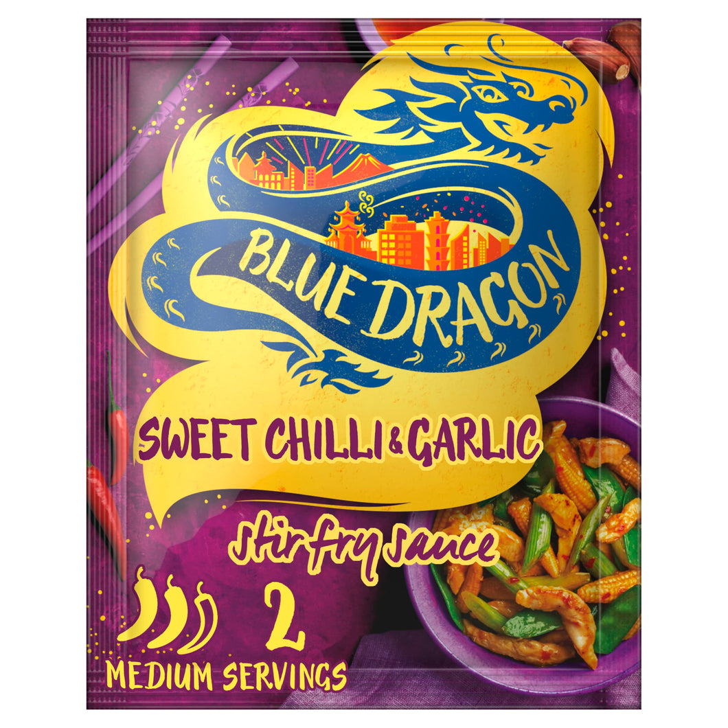 Blue Dragon Sweet Chilli & Garlic Stir Fry Sauce 120g | Medium Spice | Serves 2 | Authentic Chinese Style Stir Fry Cooking Sauce