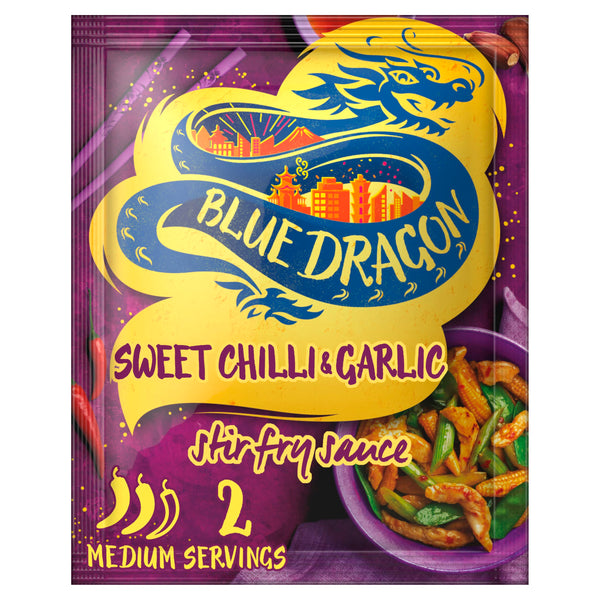 Blue Dragon Sweet Chilli & Garlic Stir Fry Sauce 120g | Medium Spice | Serves 2 | Authentic Chinese Style Stir Fry Cooking Sauce