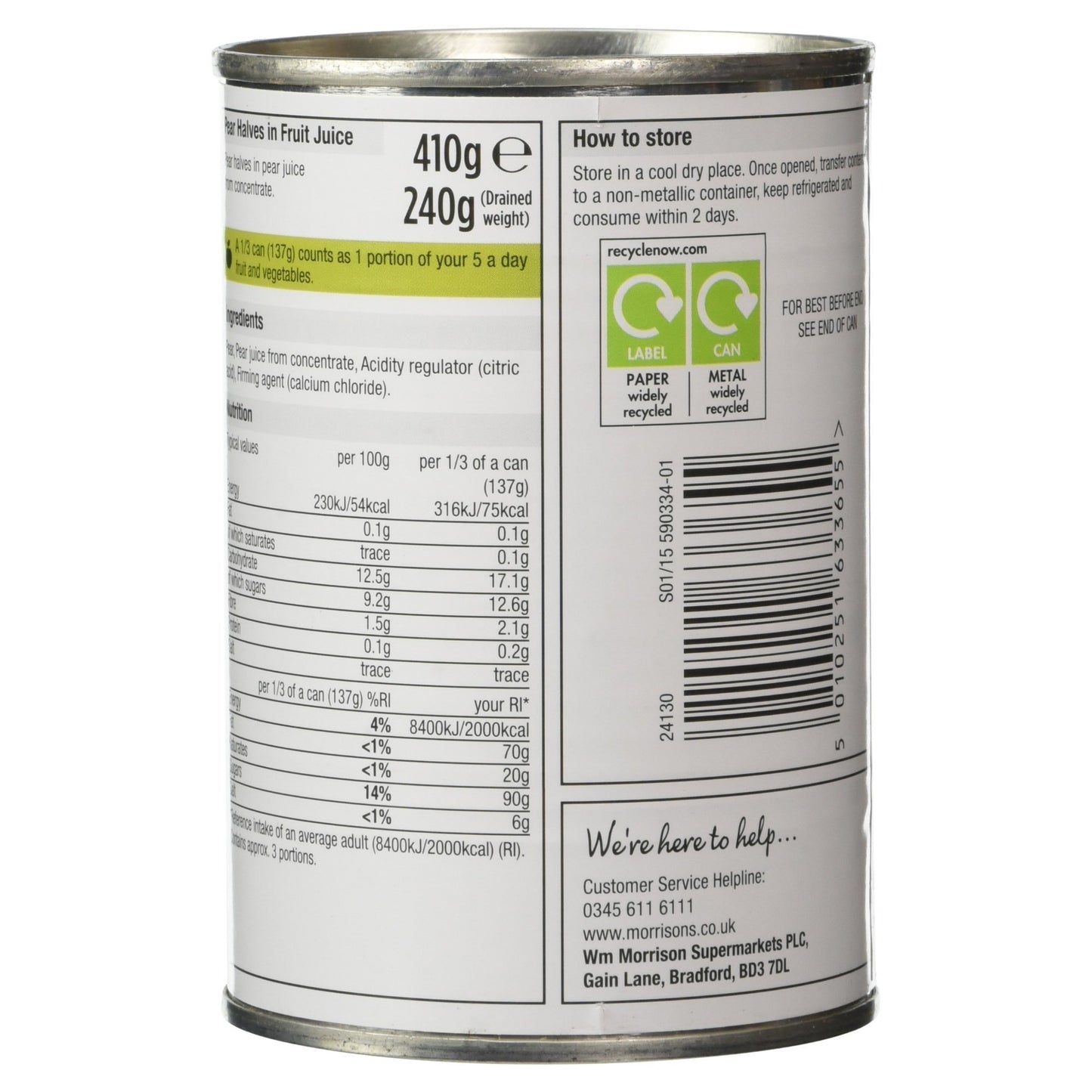 Morrisons Pear Halves In Juice 410G,, 1 x 1 g