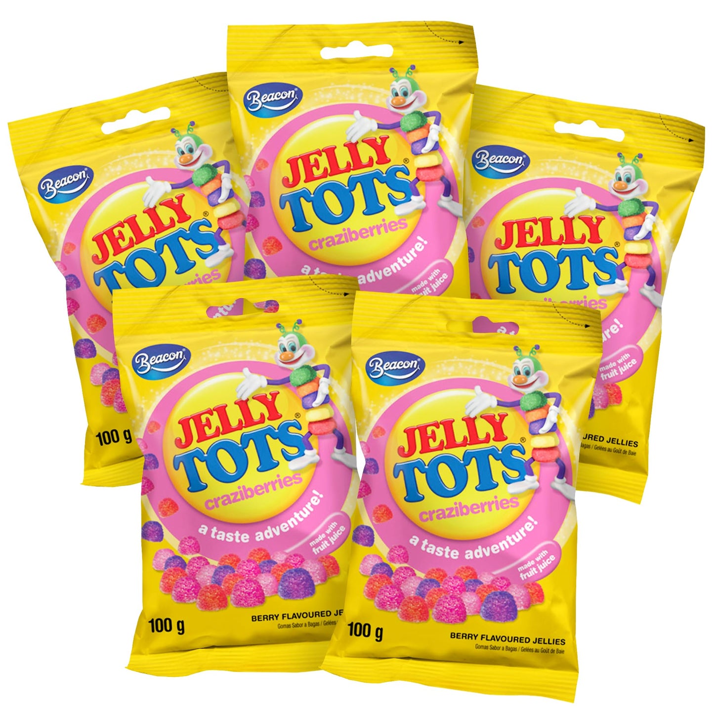 Beacon Jelly Tots Craziberries - Tasty Sweets for Adults & Kids -- Sweet Gift for All Occasions - 5 x 100 grams