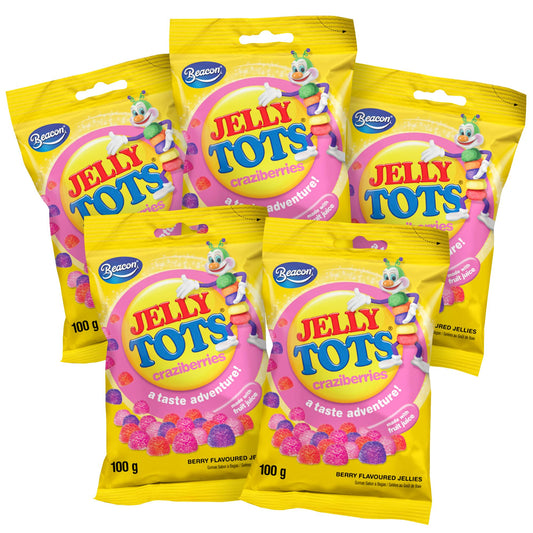 Beacon Jelly Tots Craziberries - Tasty Sweets for Adults & Kids -- Sweet Gift for All Occasions - 5 x 100 grams