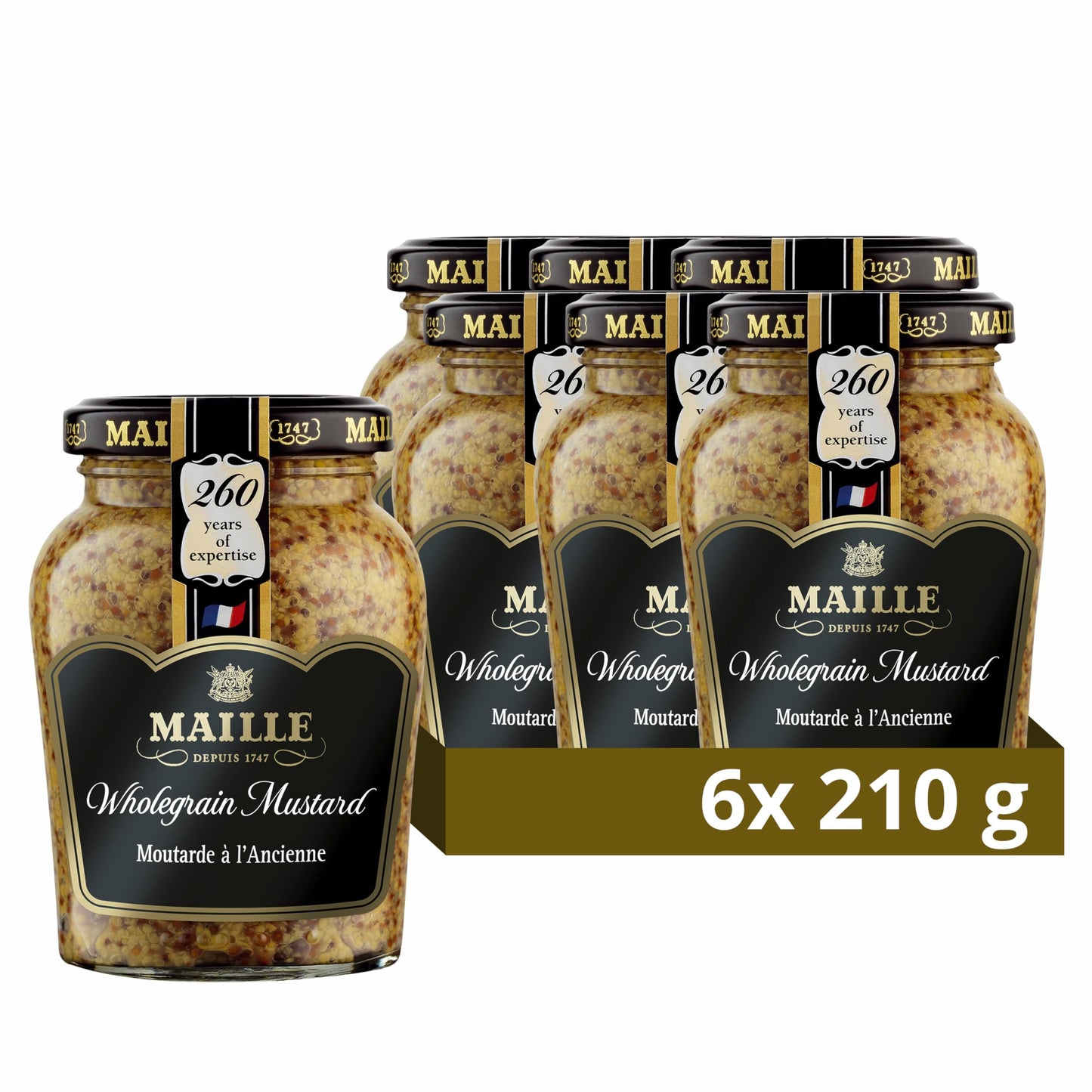 Maille Wholegrain Mustard since 1747 for pork, beef, and salad dressings 6x 210 g