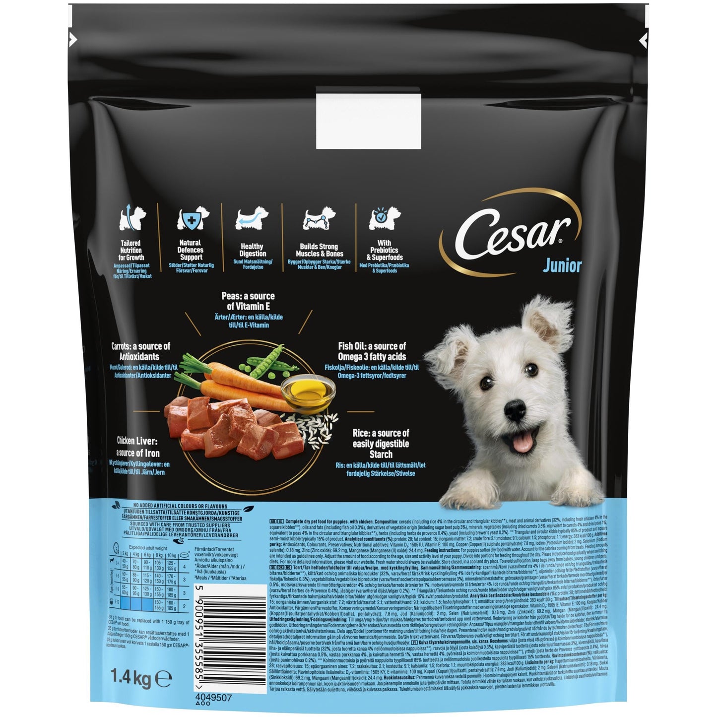 CESAR Junior Dry Dog Food with Fresh Chicken, Rice and Vegetables 5 x 1.4Kg