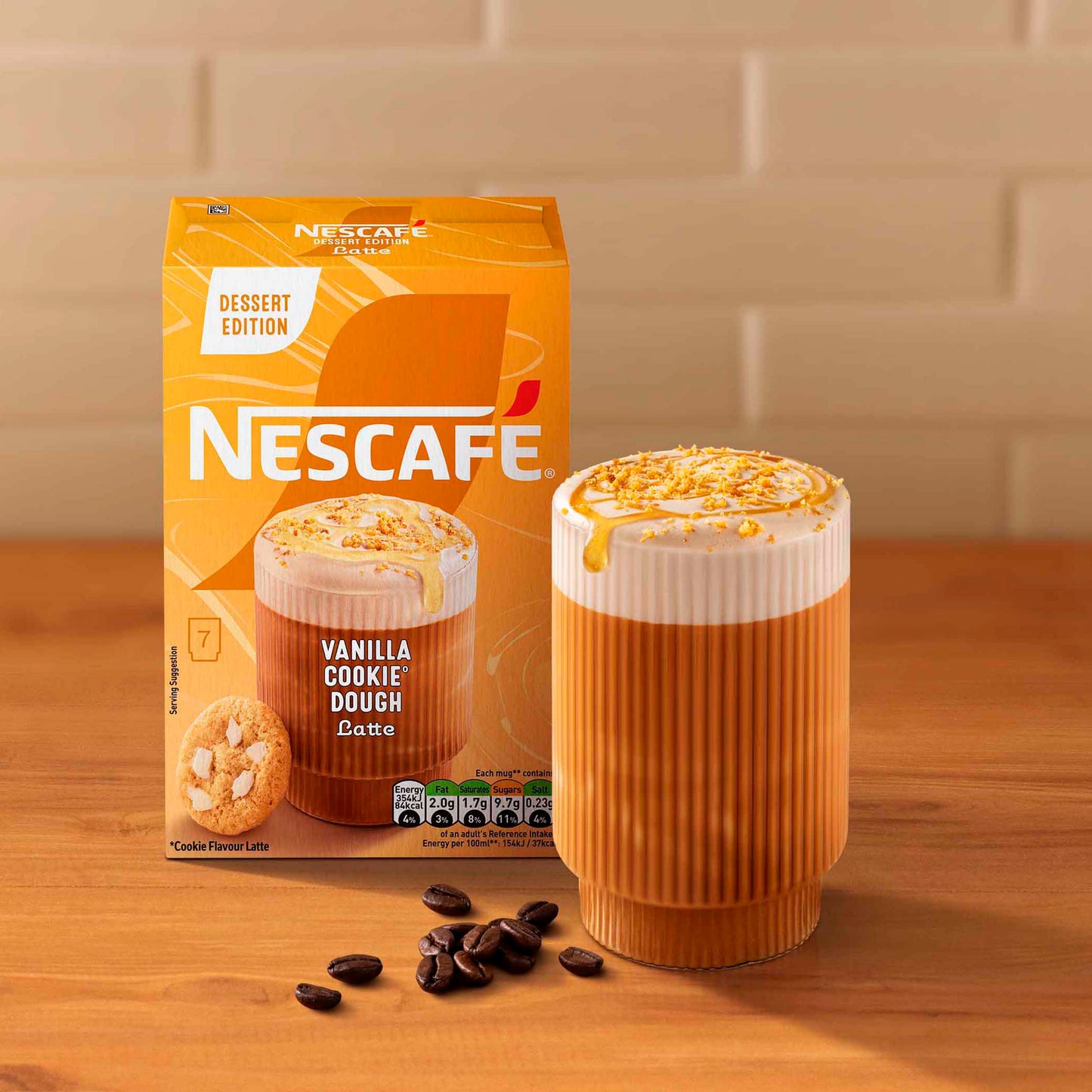 NESCAFÉ Nescafe Vanilla Cookie Dough Latte 7 x 19.5g Sachets, 100% Responsibly Sourced Coffee