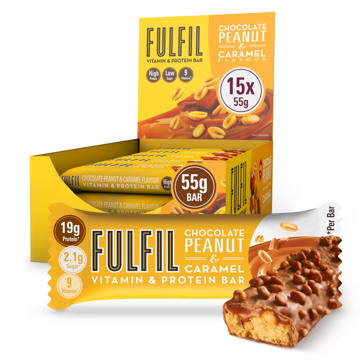 FULFIL Vitamin and Protein Bars, Chocolate Brownie Flavour, 20 g High Protein, 9 Vitamins, Low Sugar