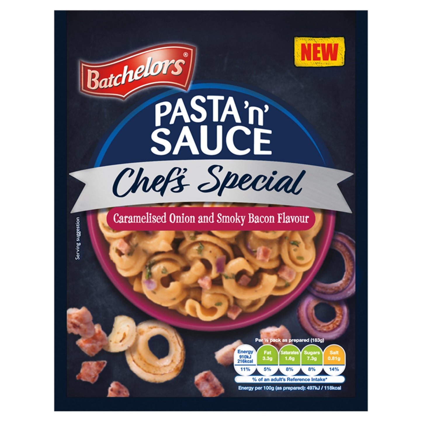 Batchelors Pasta 'n' Sauce Chef's Special Caramelised Onion & Smoky Bacon Instant Pasta Ready Meal, 99 g Packet (Pack of 1)