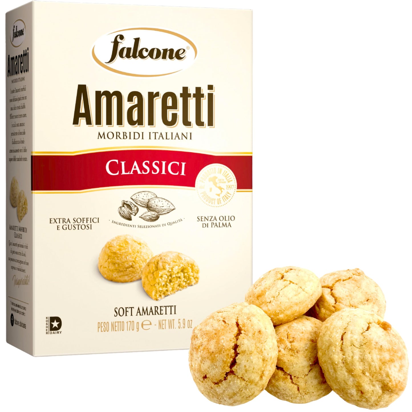 Falcone Classic Soft Amaretti Cookies from Italy 170g Amaretto Cookies - Almond Macaroons - Italian Wedding Cookies - Almond Biscotti - Soft Baked Cookies - Macarons Cookies for Eating -