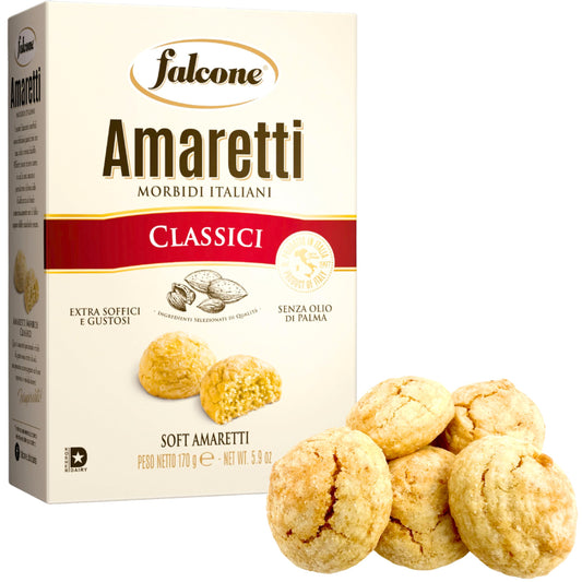 Falcone Classic Soft Amaretti Cookies from Italy 170g Amaretto Cookies - Almond Macaroons - Italian Wedding Cookies - Almond Biscotti - Soft Baked Cookies - Macarons Cookies for Eating -