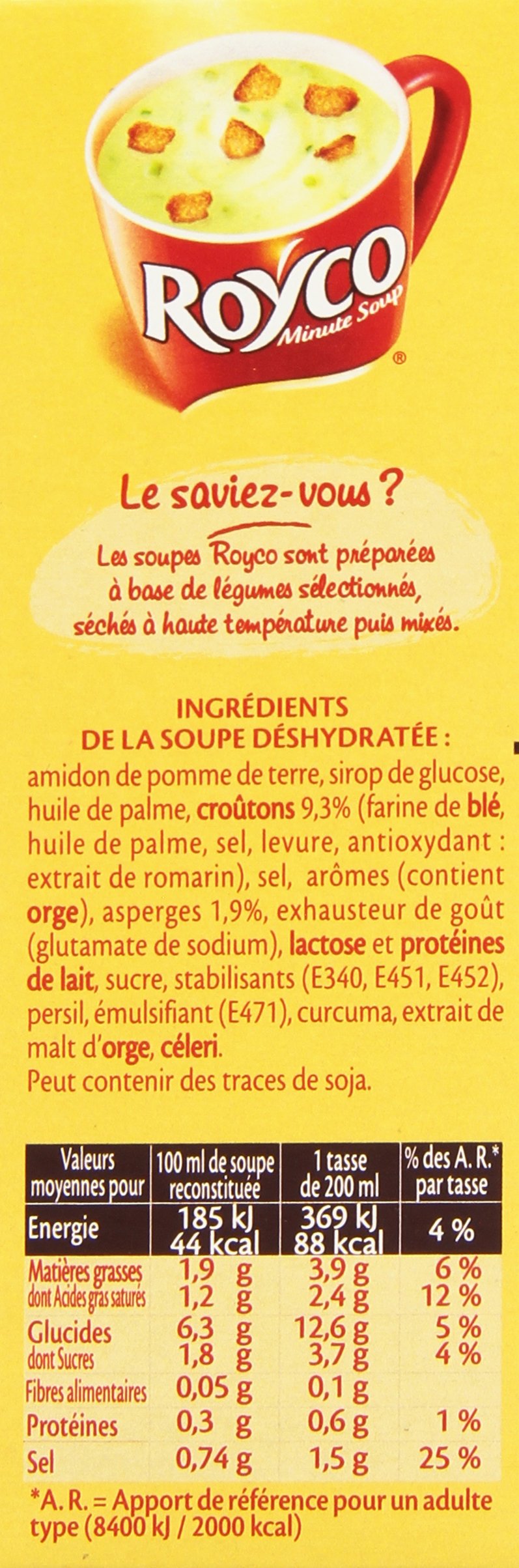 Royco Dehydrated Soup Cream of Asparagus and Croutons 4 x 20cl Sachets - 60g