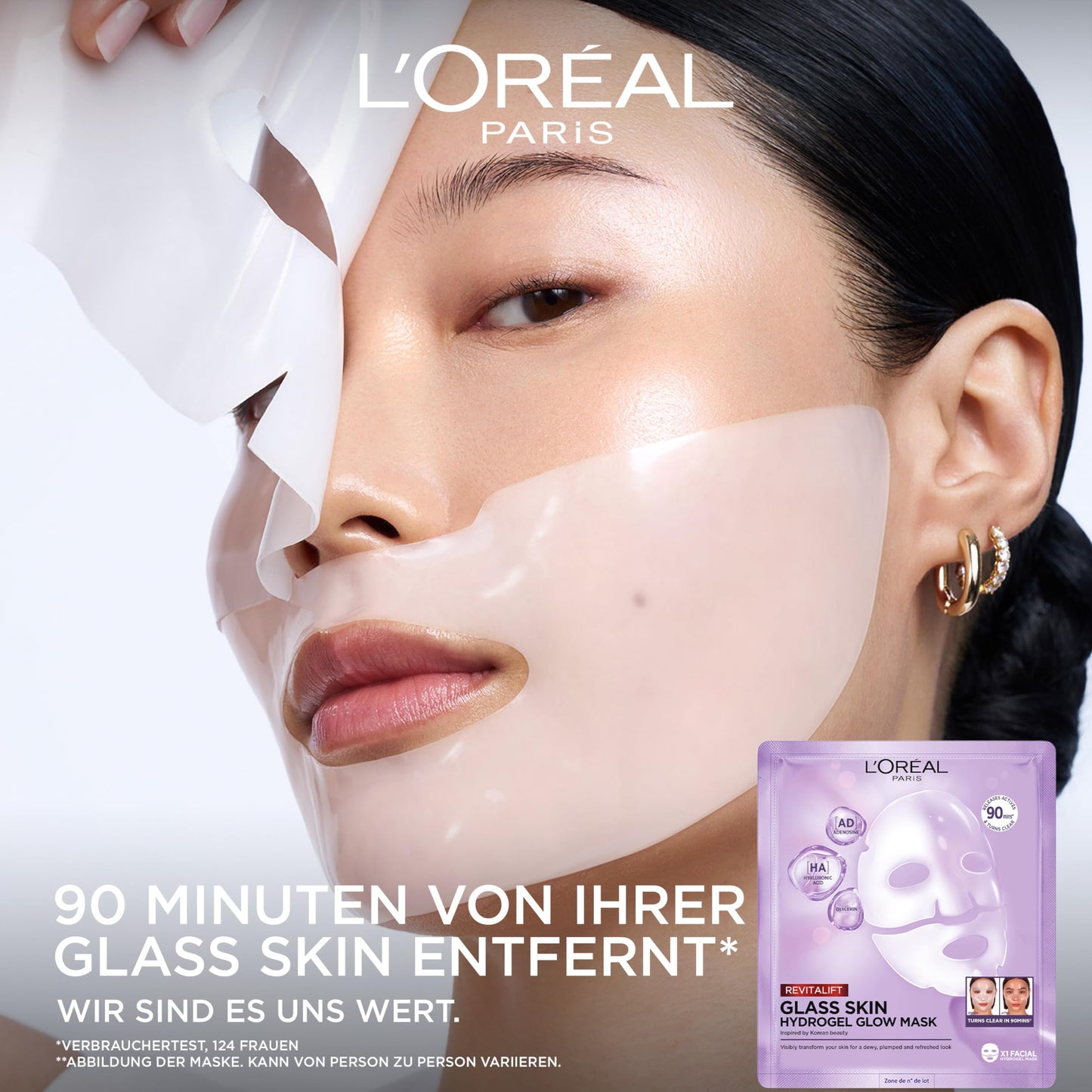 L'Oreal Paris Revitalift Filler Glass Skin Hydrogel Glow Mask, Korean-Skincare Inspired Masks, 1pc