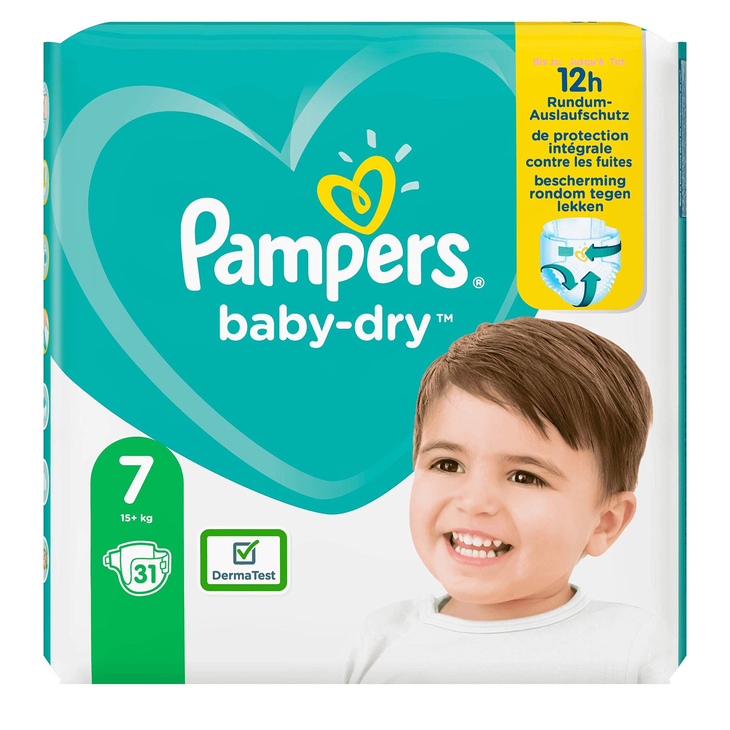 Pampers Baby-Dry Pants, Size 7, 31 Count, 7-12 kg (15-26 lbs), Overnight Urine Protection, White, Disposable, Baby Diapers