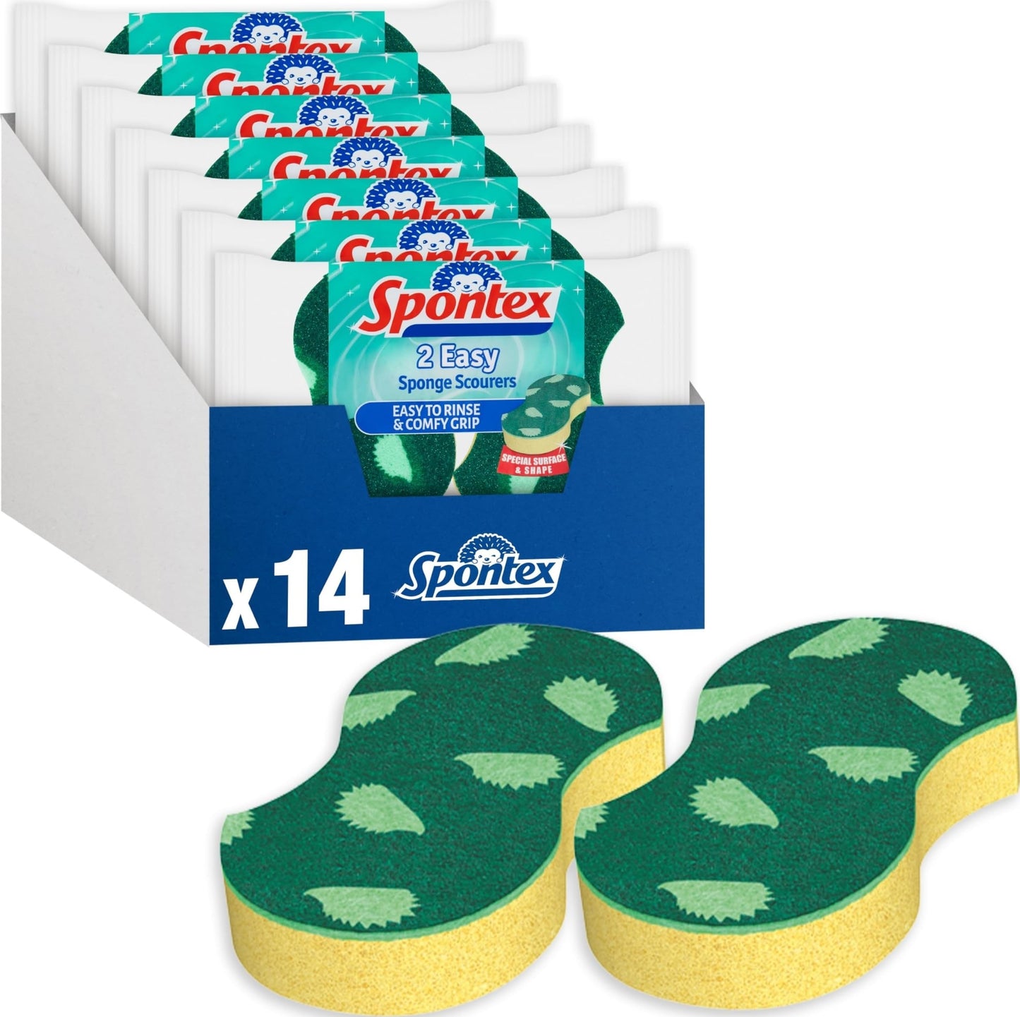Spontex 2 Easy Sponge Scourers with Comfort Grip