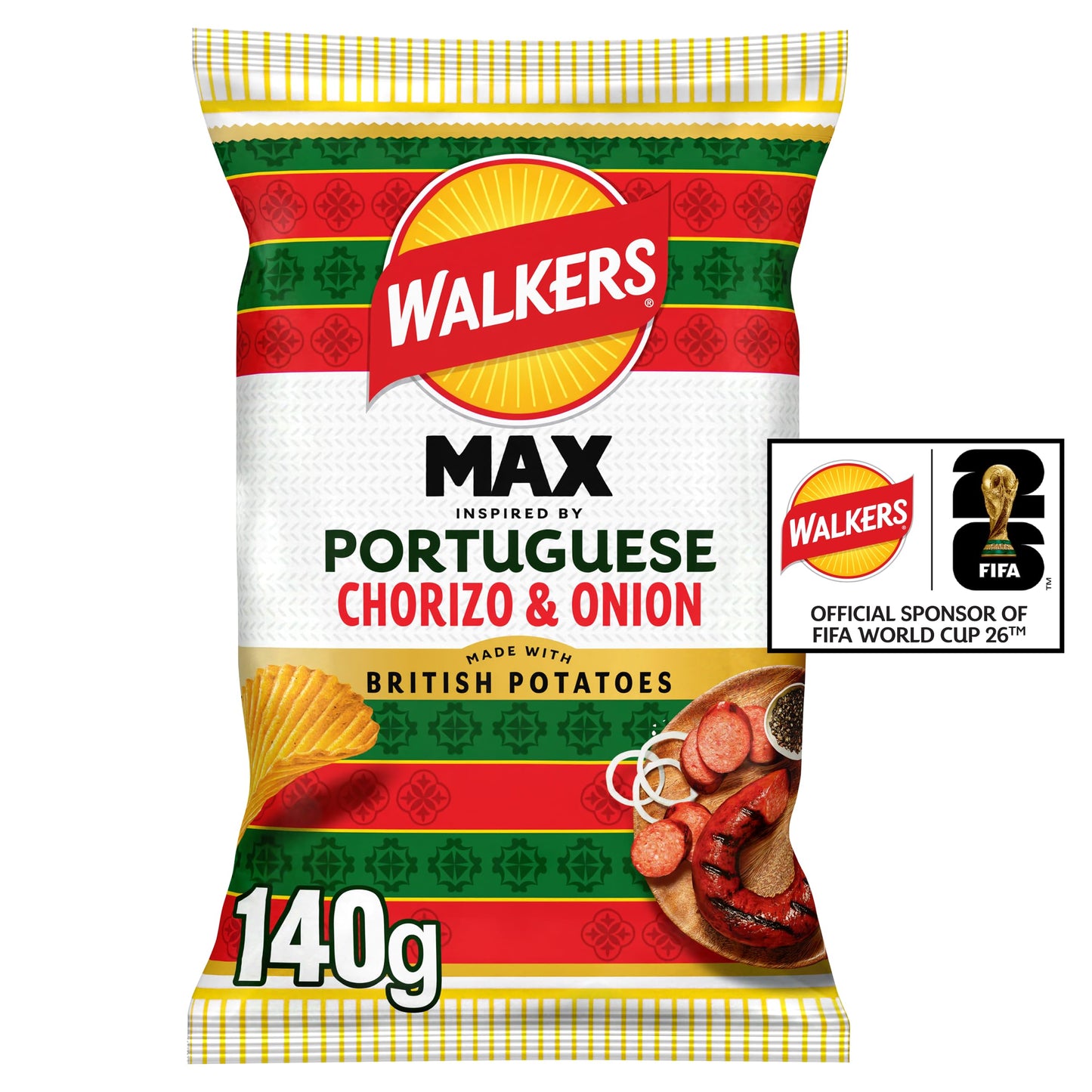 Walkers MAX Portuguese Chorizo & Onion Sharing Crisps 140g