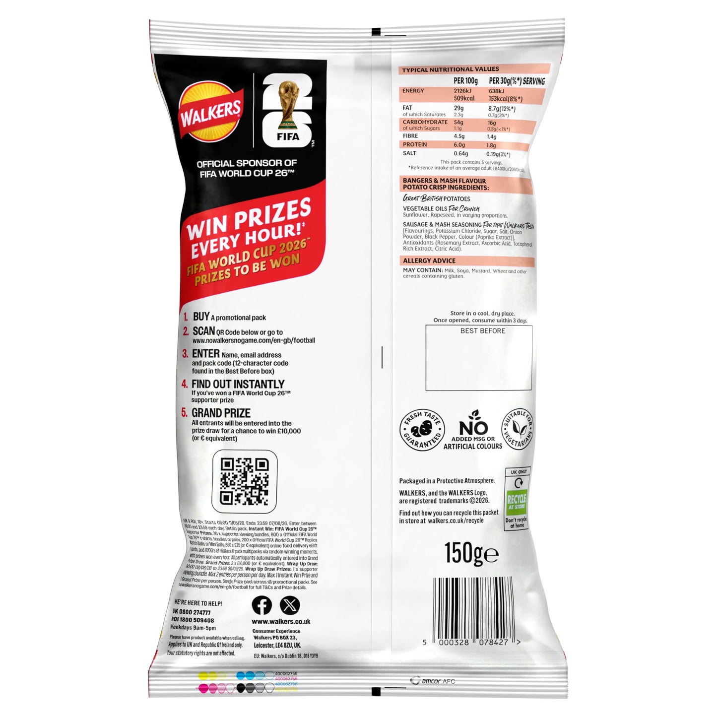 Walkers English Bangers and Mash Sharing Crisps 150g