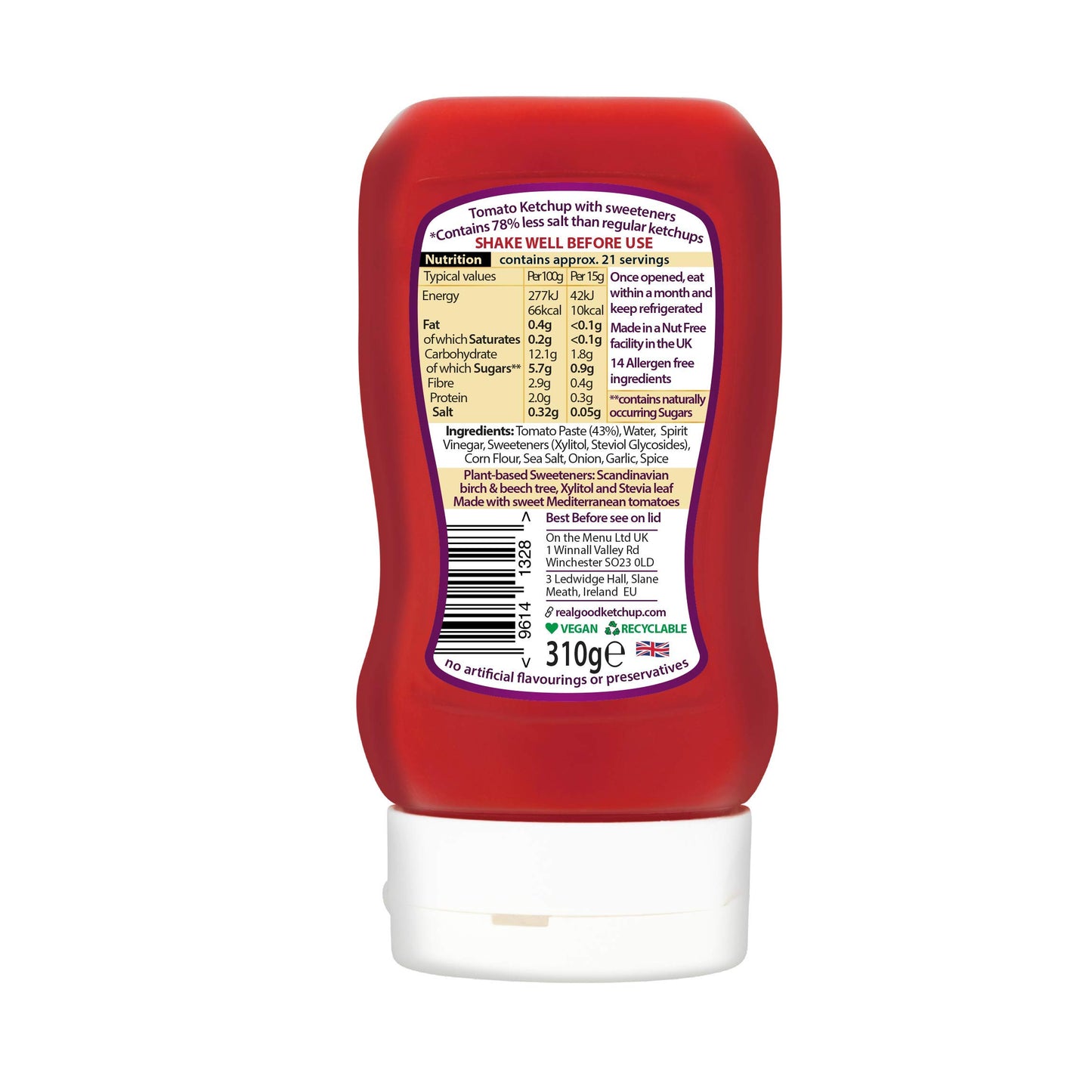 Real Good Ketchup, No Added Sugar Tomato Ketchup 310g |Recyclable | Vegan | Natural | Gluten & Dairy Free