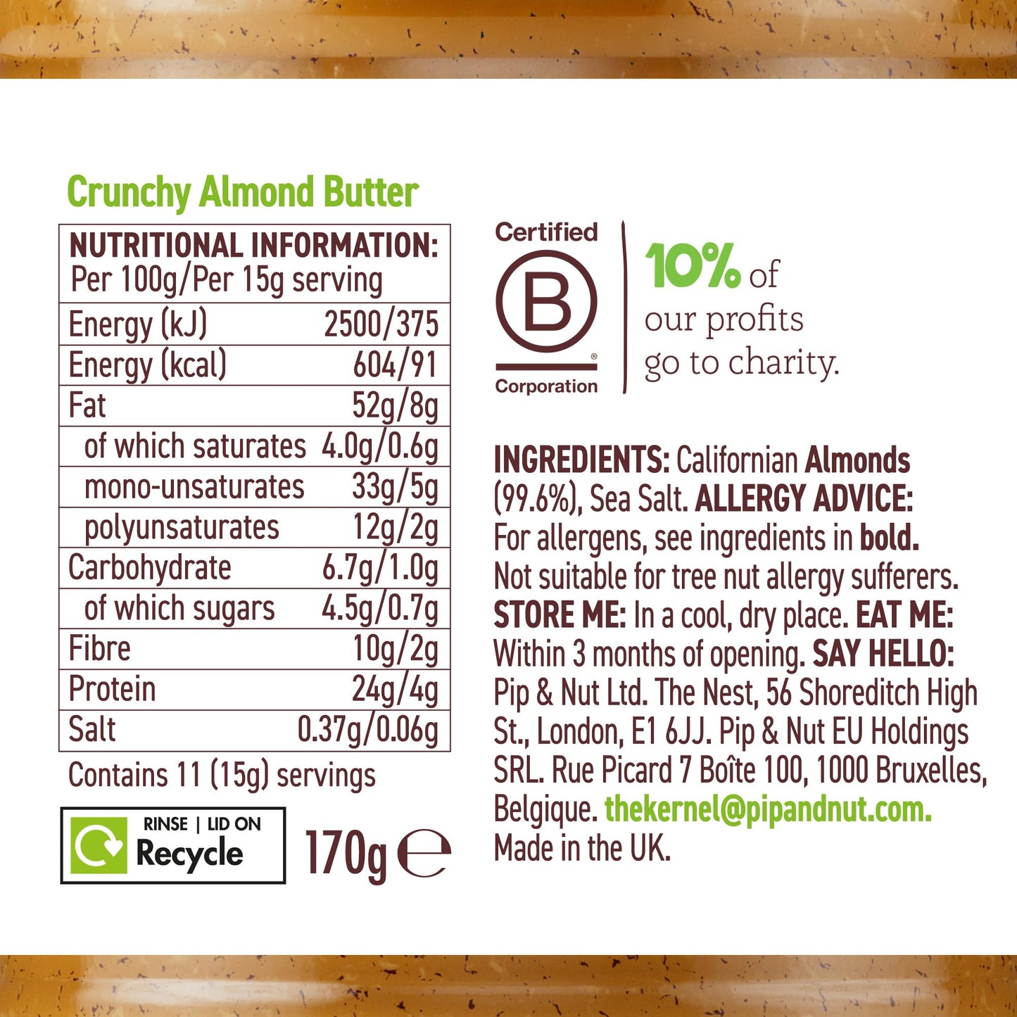 Pip & Nut Crunchy Almond Butter 170g