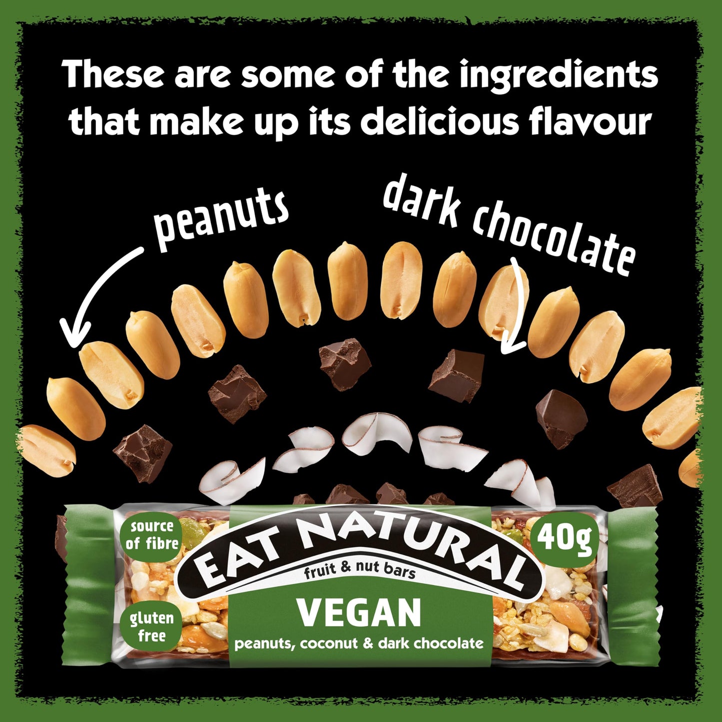 Eat Natural Simply Vegan Peanuts, Coconut & Chocolate — 12 x 45g Snack Bars 45g, Gluten Free Snacks — Dark Chocolate, Peanuts, Toasted Coconut & Blossom Nectar — High Fibre Cereal Bars — Vegan