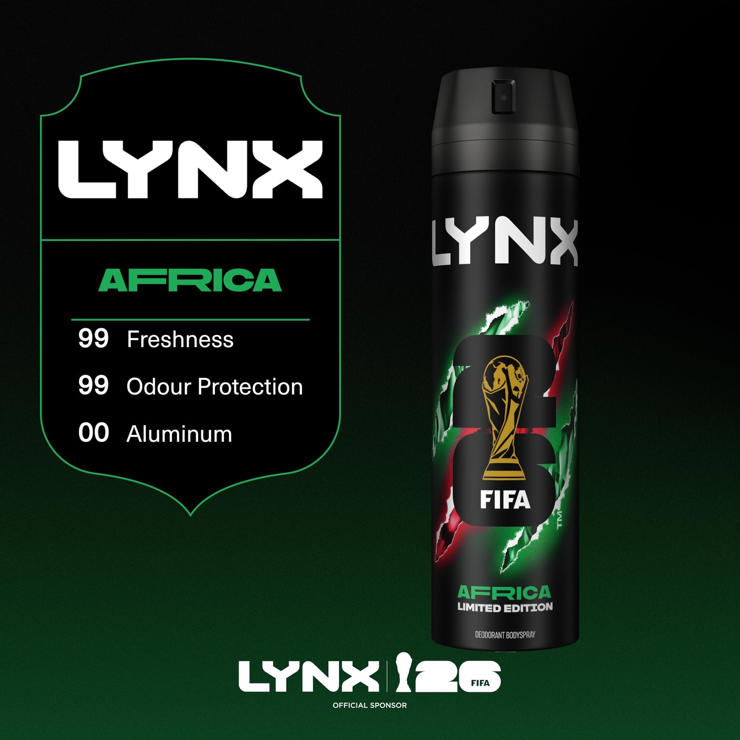 Lynx Limited Edition FIFA Africa Aerosol Body Spray men's deodorant with a mandarin & sandalwood scent for 48 hours of odour-busting freshness 200 ml
