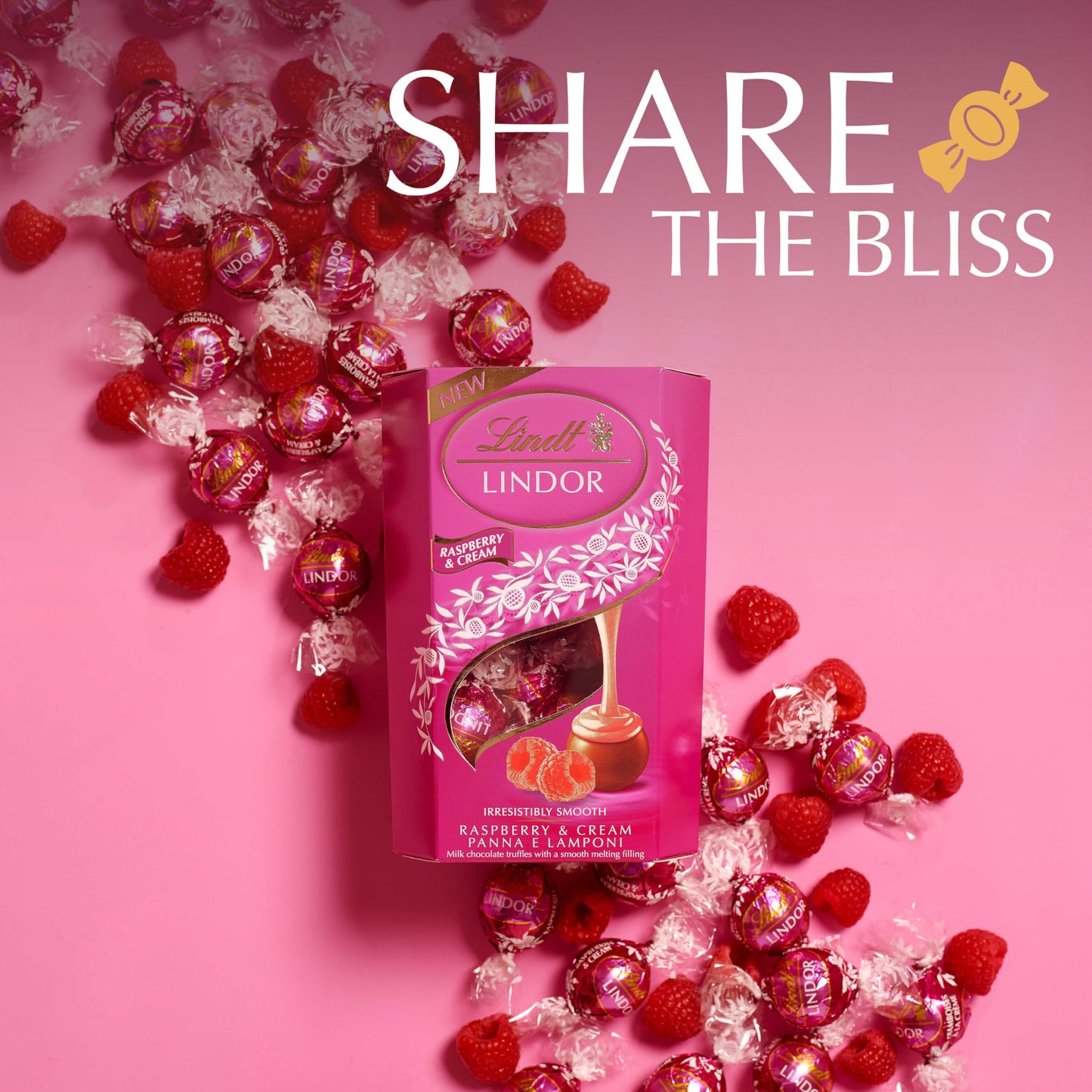 Lindt Lindor Raspberry and Cream Chocolate Truffles – 200g Box (Approx. 16 Balls) – Smooth Filling – Christmas, Gift, Birthday, Congratulations Treat