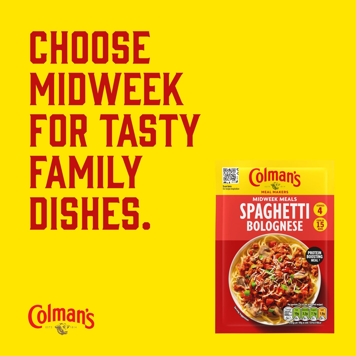 Colman's Midweek Meals Spaghetti Bolognese Meal Maker quick to prepare sauce mix for a protein-boosting meal† 44 g