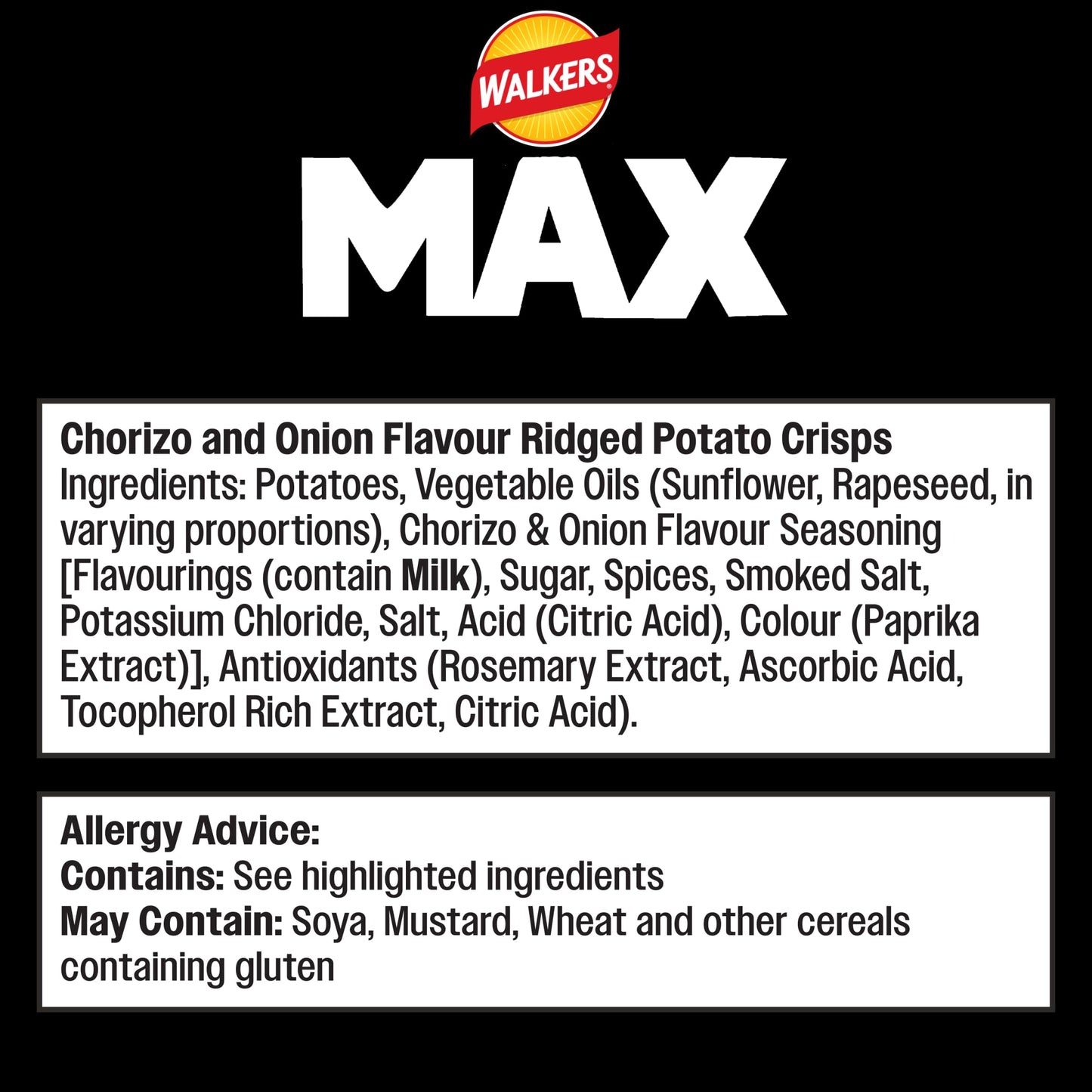 Walkers MAX Portuguese Chorizo & Onion Sharing Crisps 140g