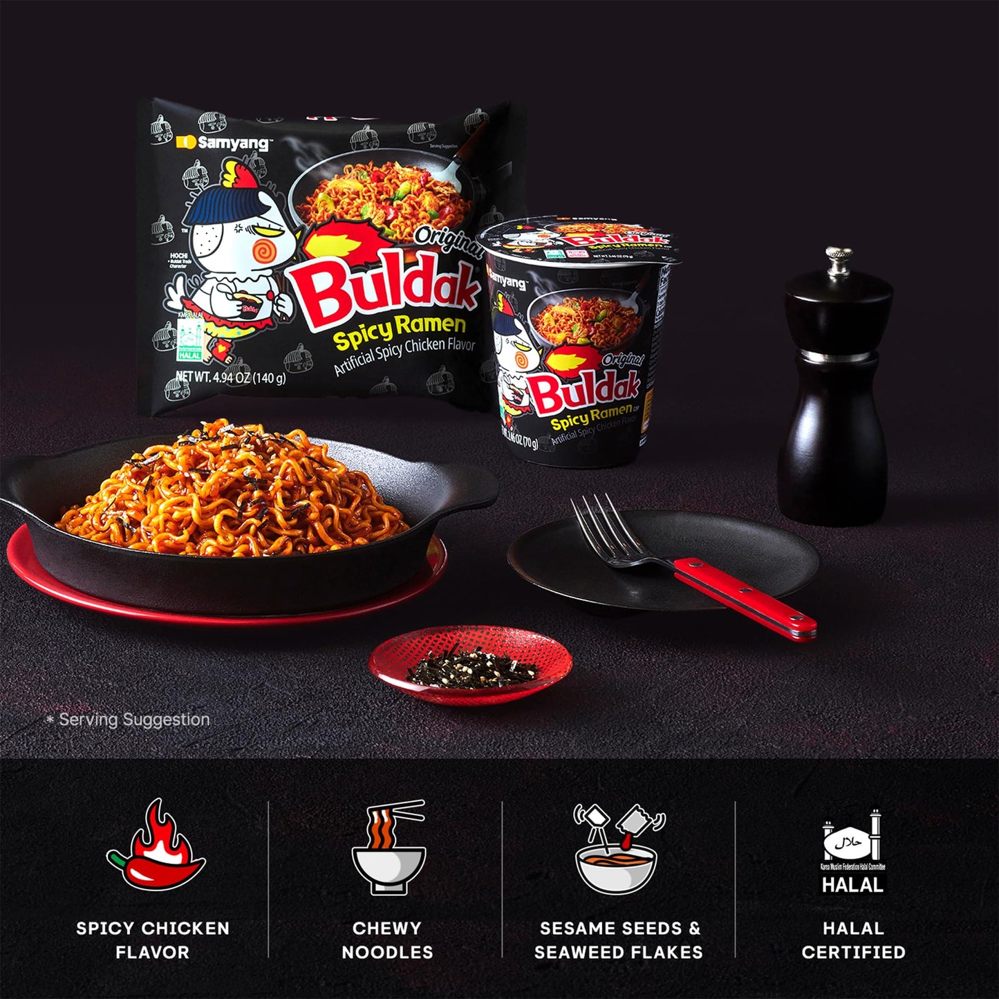 Samyang Buldak Original Hot Chicken Spicy Korean Instant Noodles, 5 x 140g