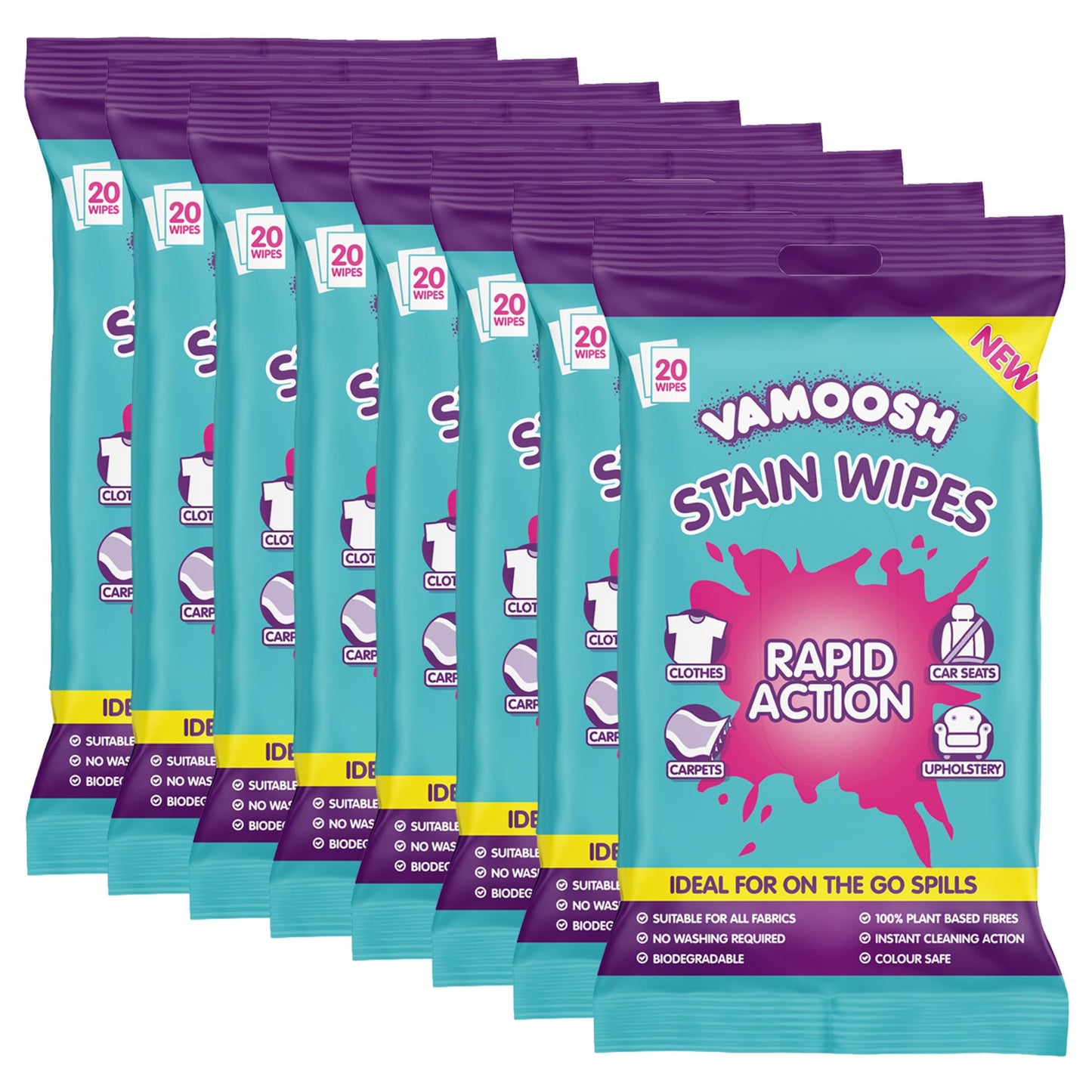 Vamoosh Rapid Stain Remover Wipes, Instant Stain Remover for Clothes, Carpets & Upholstery, Biodegradable & Plastic-Free - Vamoosh Laundry Wipes
