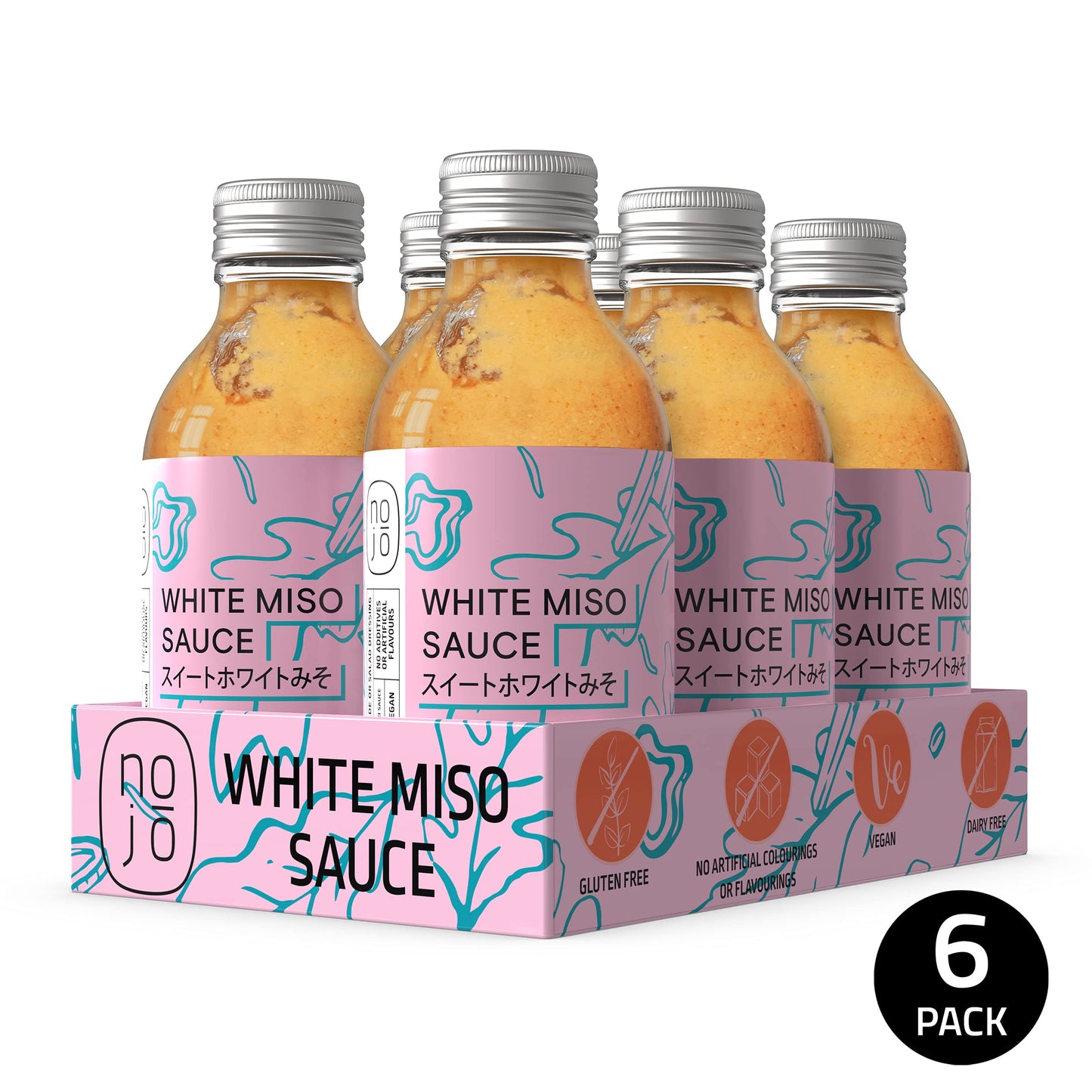 White Miso Sauce for Cooking & Seasoning | Non-GMO & No Added Sugar | No Palm Oil | Gluten-Free, Nut-Free, Vegan | 200ml x 6 Recycled Glass Bottles | NOJŌ White Miso Sauce