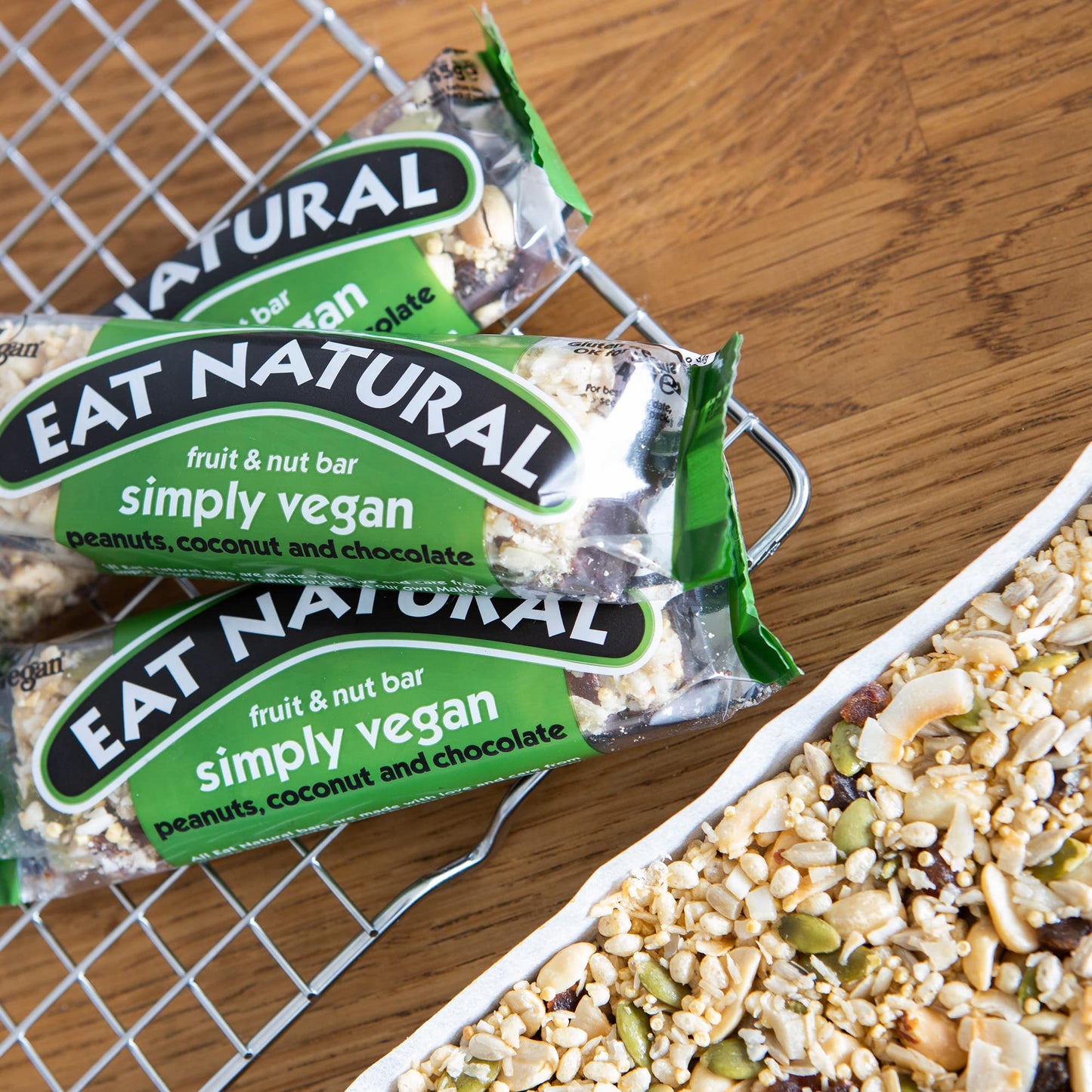 Eat Natural Simply Vegan Peanuts, Coconut & Chocolate — 12 x 45g Snack Bars 45g, Gluten Free Snacks — Dark Chocolate, Peanuts, Toasted Coconut & Blossom Nectar — High Fibre Cereal Bars — Vegan