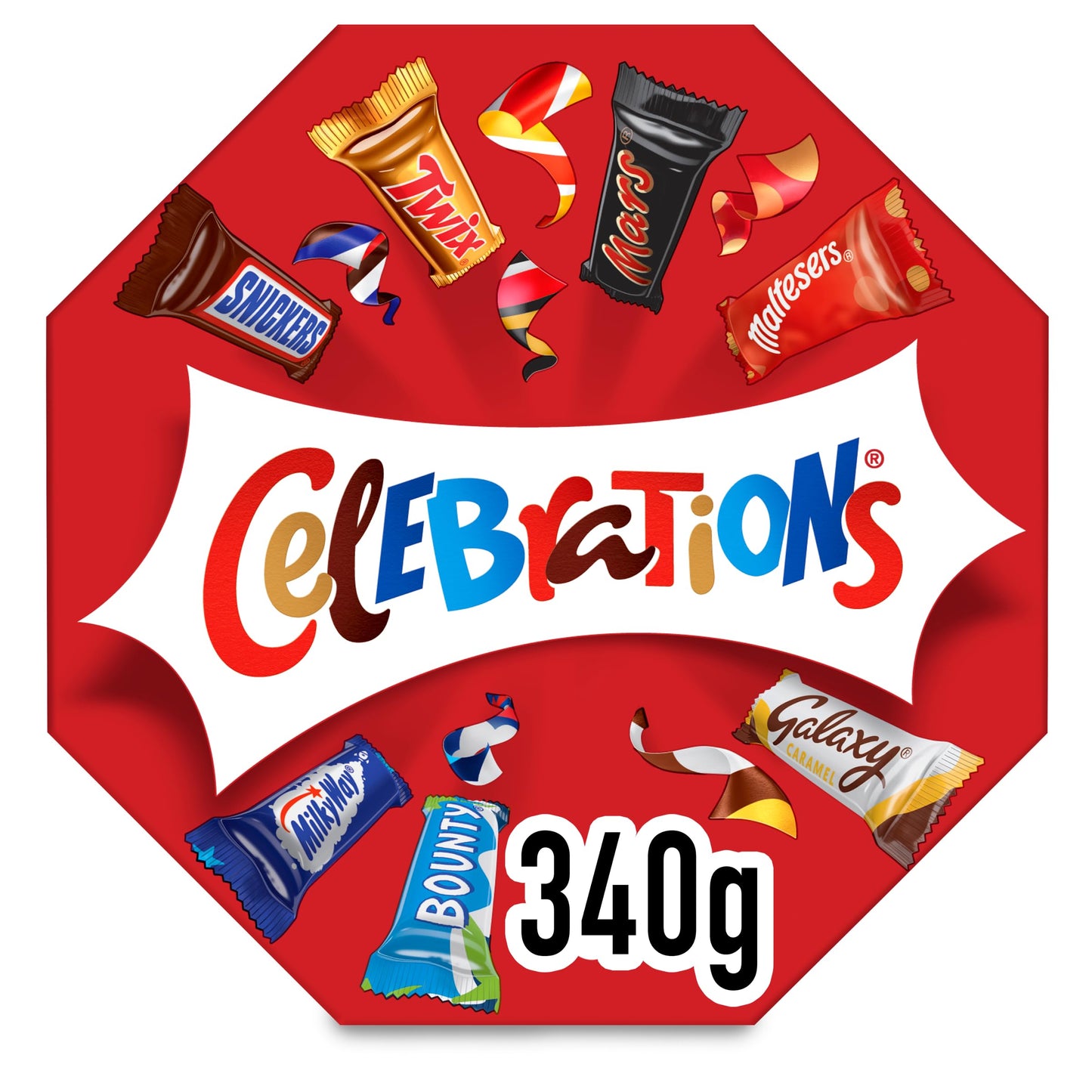 Celebrations Chocolate Centerpiece 340g - Assorted Mini Chocolate Bars & Biscuits Selection Box, Milk Chocolate Sweets Variety Pack, Chocolate Snacks, Sharing Box, Hamper Filler, Teacher's Gifts