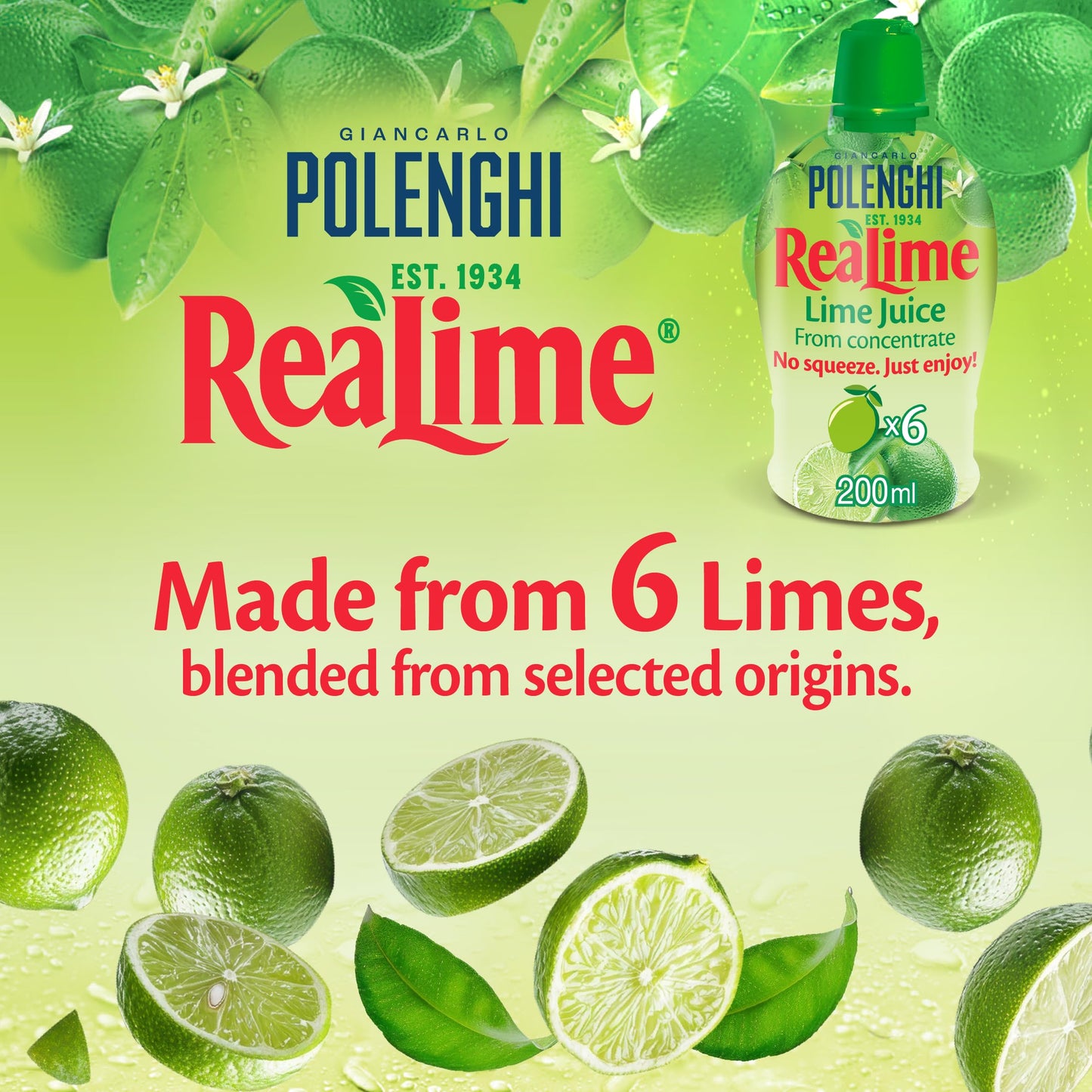ReaLime Lime Juice 6 x 200ml - Tasty, Practical, Convenient - Blended from Selected Origins