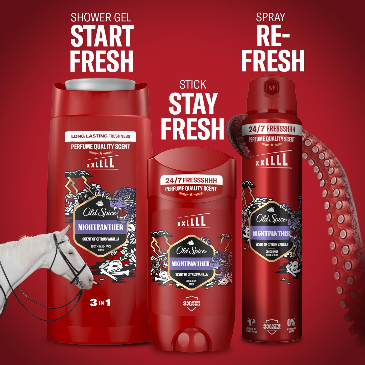 Old Spice Night Panther Men's Deodorant Stick 85ml, 24/7 Fressshhh With Daily Use, Long Lasting Perfume Quality Scent, Odour Protection, 0 percent Aluminium Salts, Invisible On Black & White