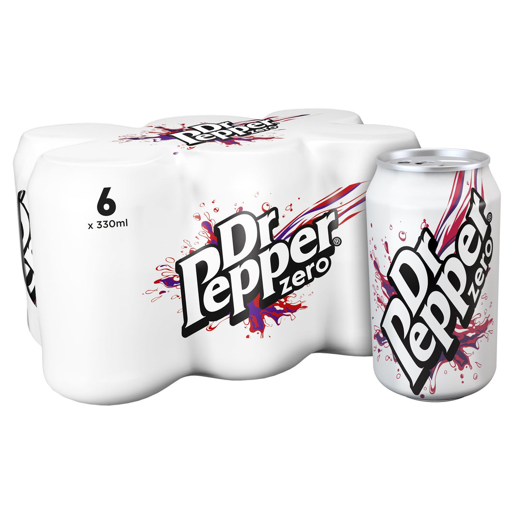 Dr Pepper Zero Soft Drink Cans, 330ml (Pack of 6)