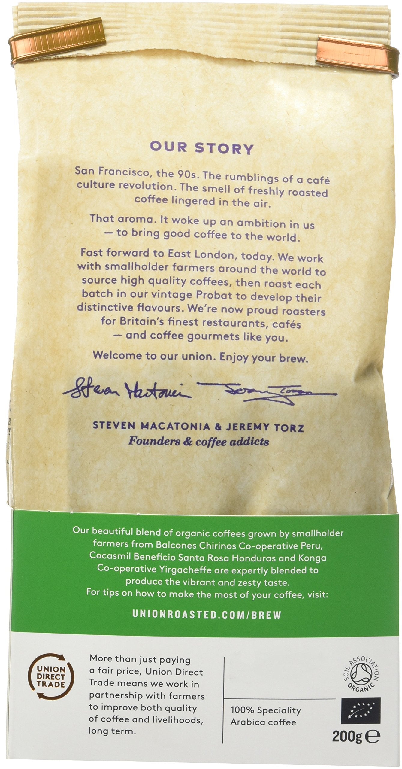 Union Hand Roasted Coffee Organic Wholebean, 200g