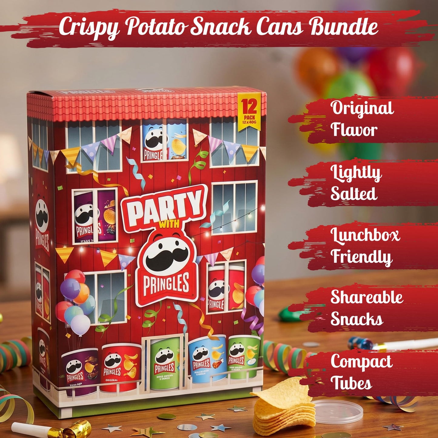 Pringles Original 40g Crisps Multipack – Bulk 12-Pack of Stackable Crisps in Iconic Resealable Canisters, Classic Lightly-Salted Flavor for Lunchboxes, Parties and On-the-Go Snacking