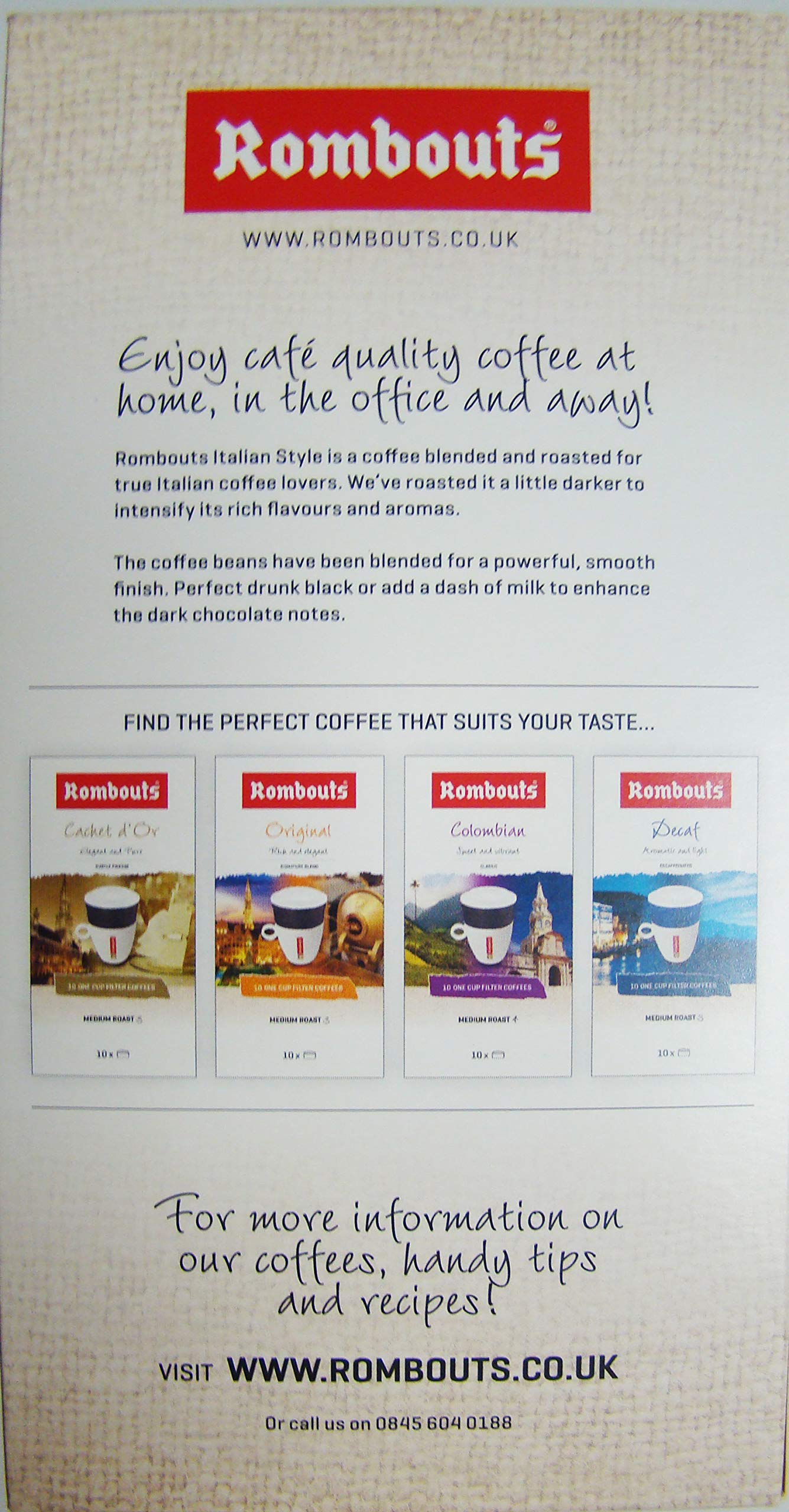 Rombouts Coffee Italian One Cup Filters 62 g