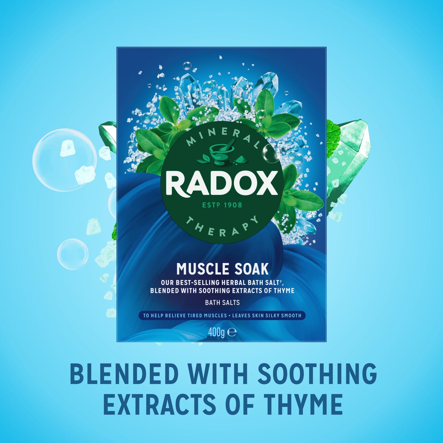 Radox Mineral Therapy Bath Soak Muscle Soak uniquely blended with minerals, herbs & a soothing thyme fragrance Bath Salts for a relaxing bath 400 g