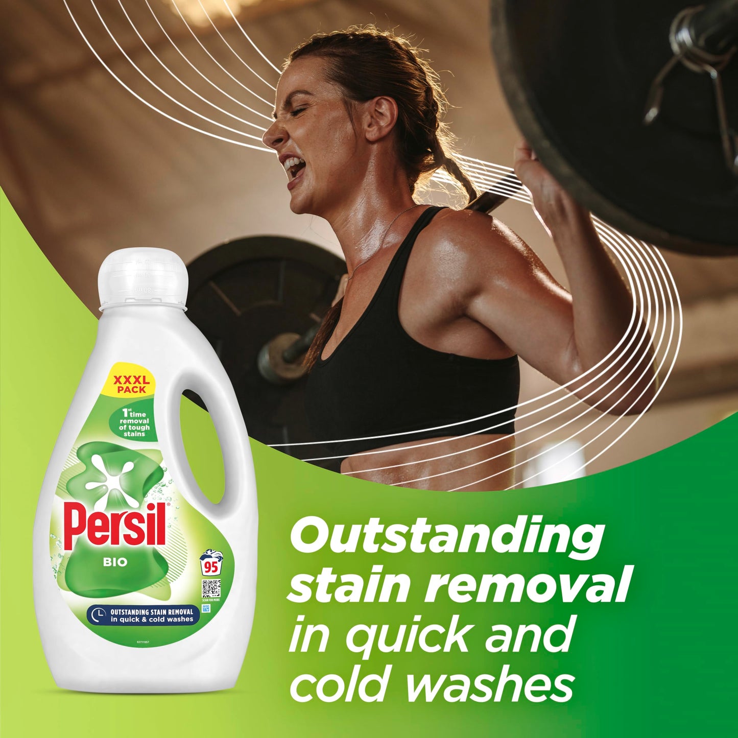 Persil Bio Laundry Washing Liquid Detergent 1st time removal of tough stains outstanding stain removal in quick & cold washes 95 washes (2.565 L)